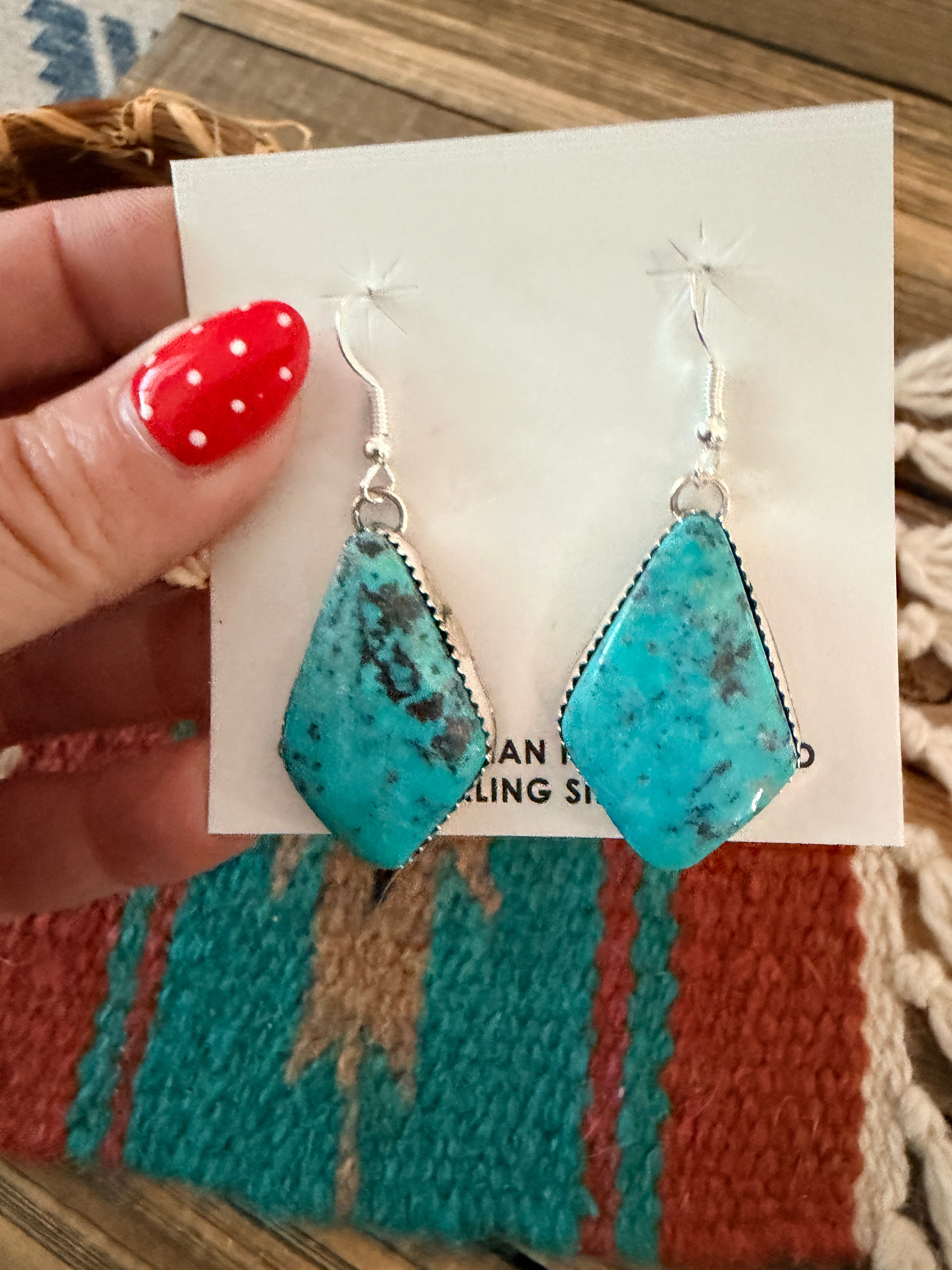 Handcrafted Kingman Turquoise & Sterling Silver Dangle Earrings