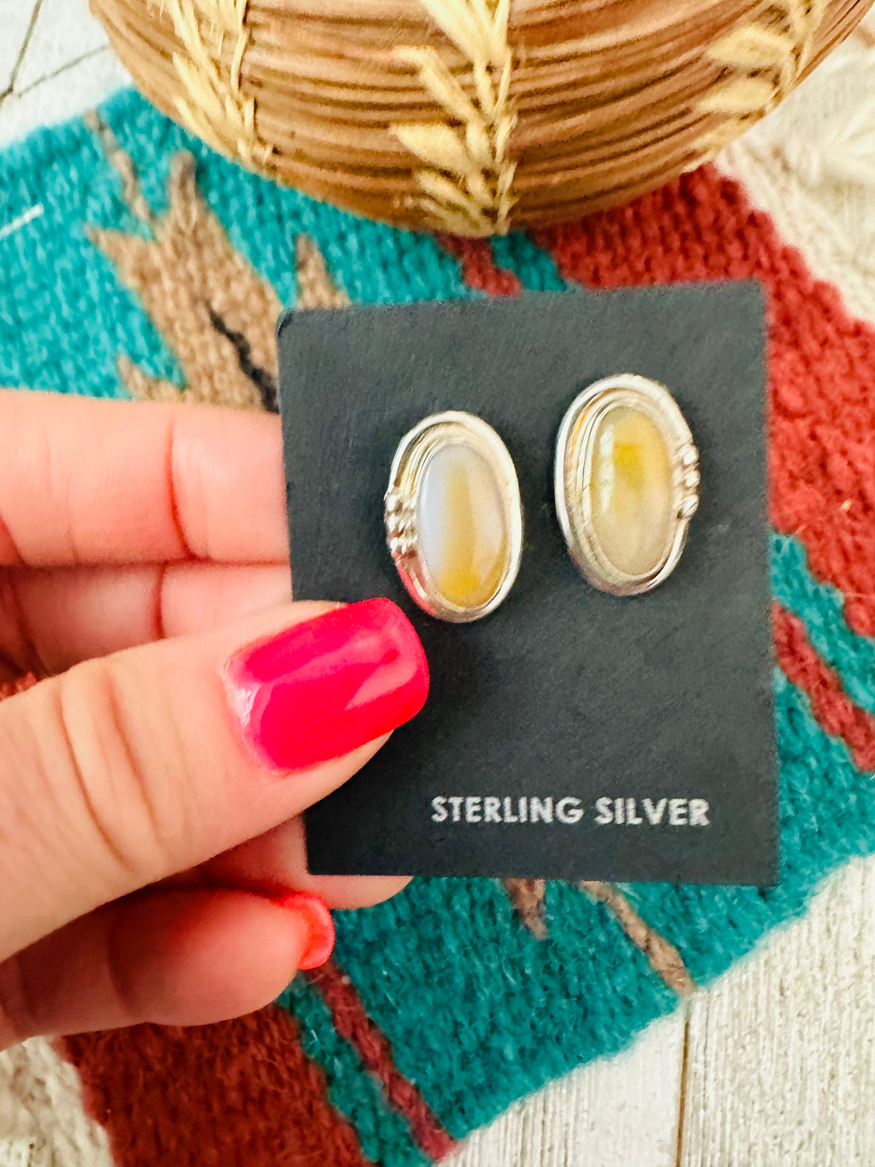 Handcrafted Mother of Pearl & Sterling Silver Stud Earrings