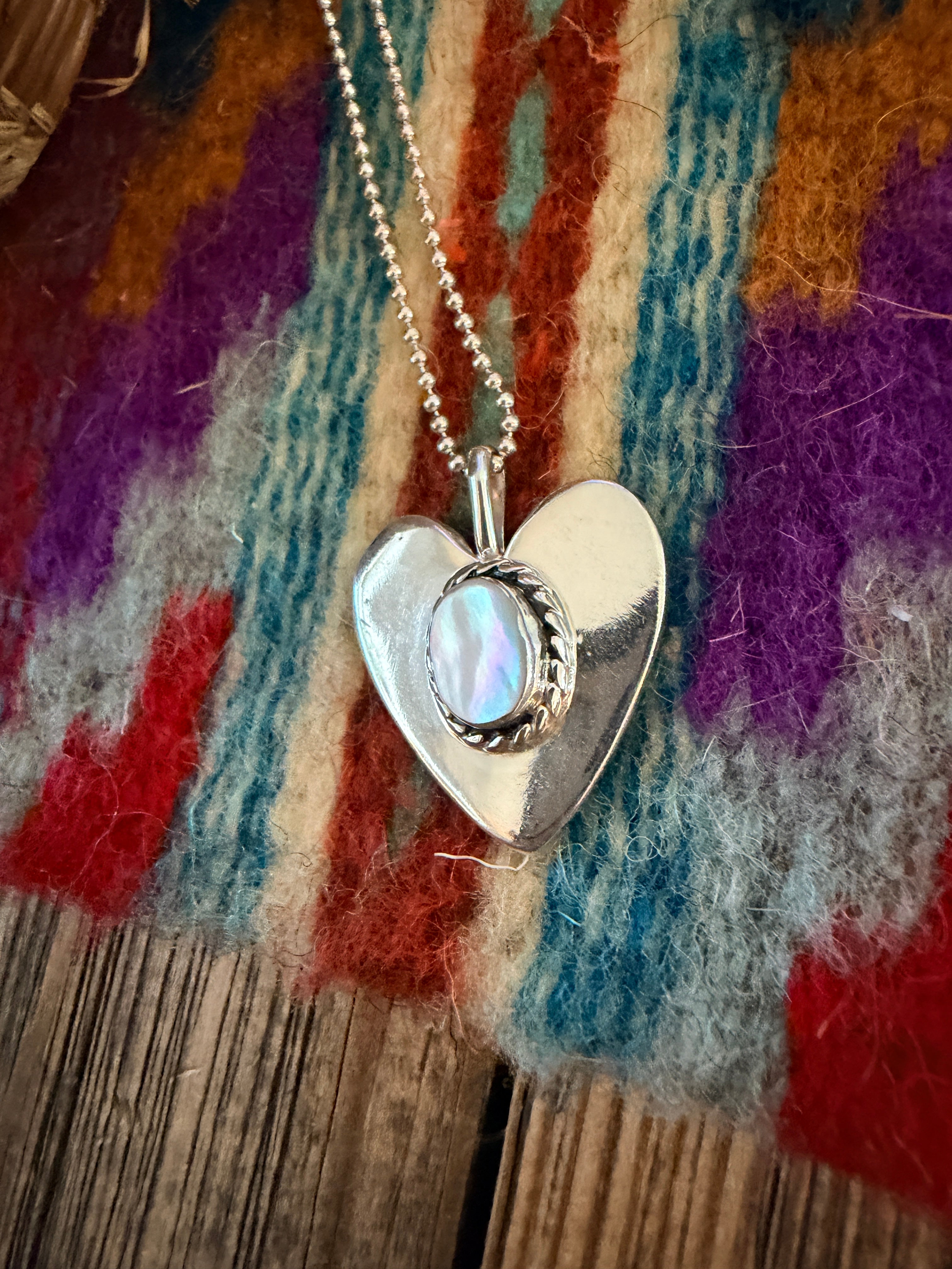Handcrafted Sterling Silver & Mother of Pearl Heart Pendant by Joseph Martinez
