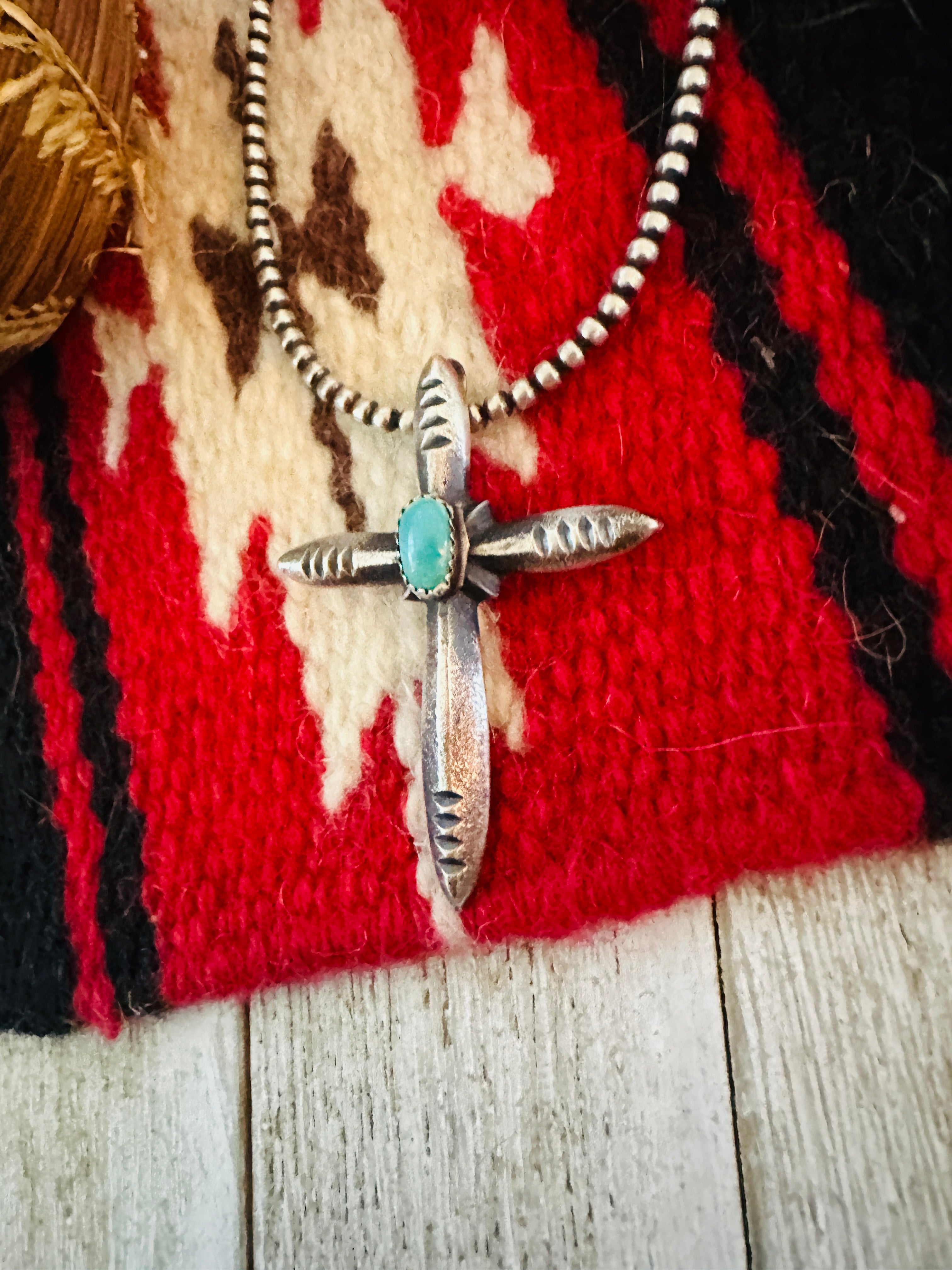 Handcrafted Sterling Silver & Turquoise Cross Pendant by Martha Cayatineto