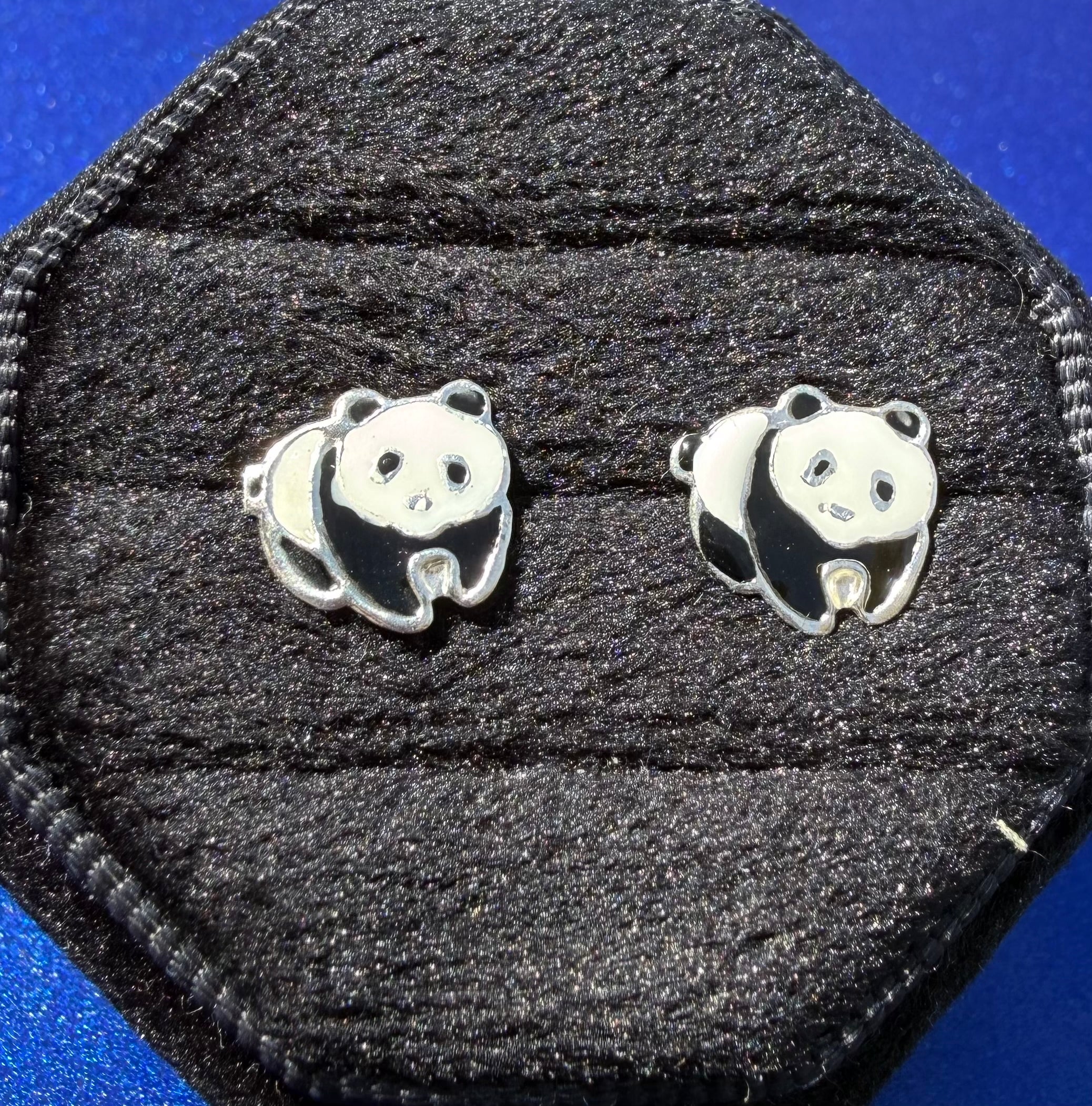Panda Bear Sterling Silver Stud Earrings
