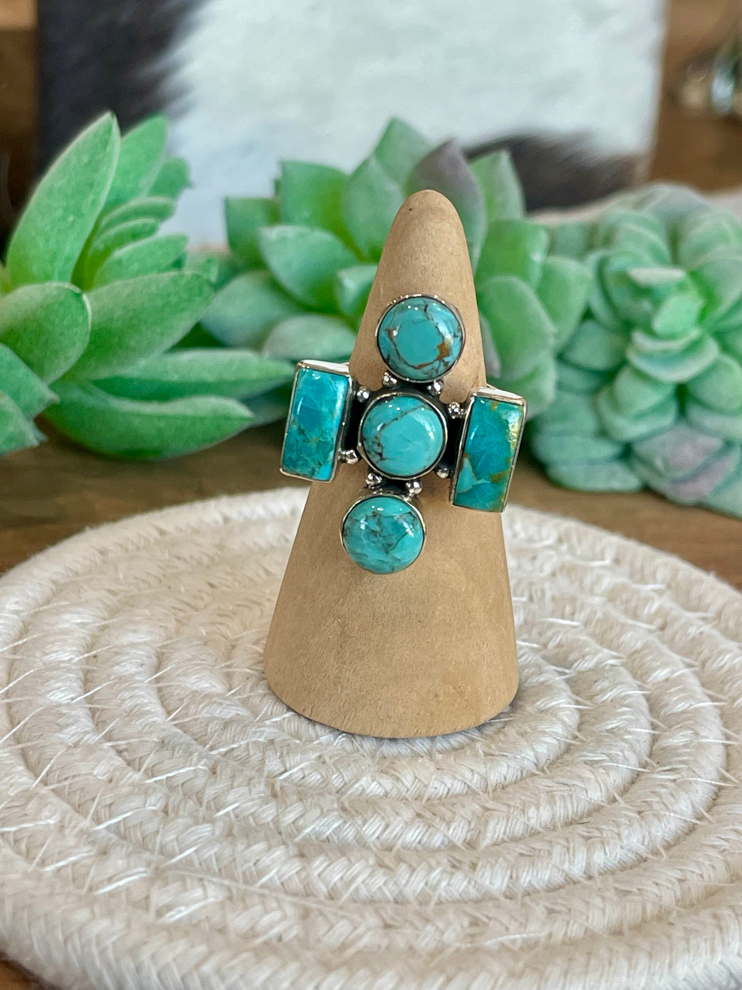 Handmade Turquoise And Sterling Silver Adjustable Ring