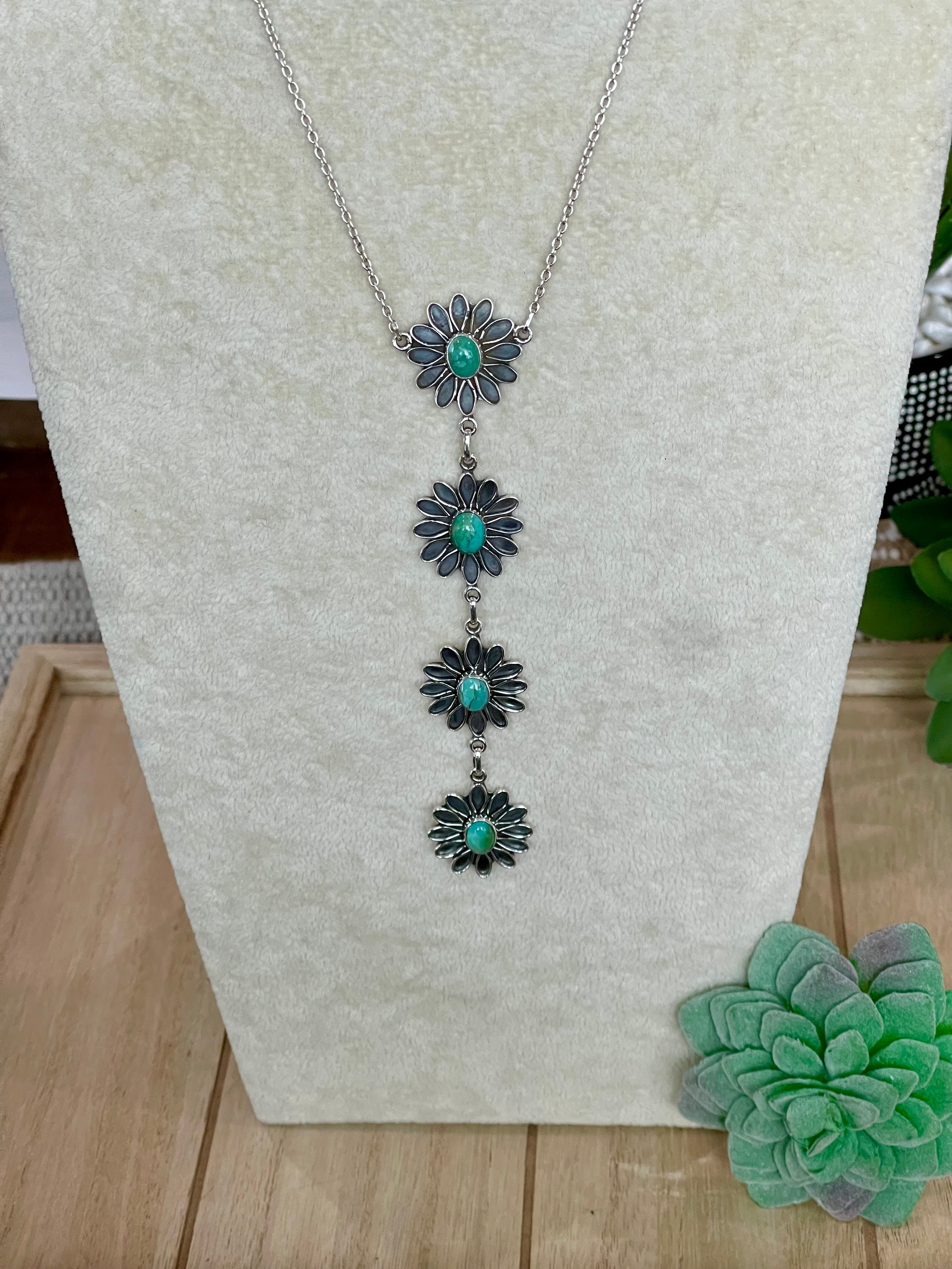 Handmade Sterling Silver & Turquoise Flower Drop Necklace