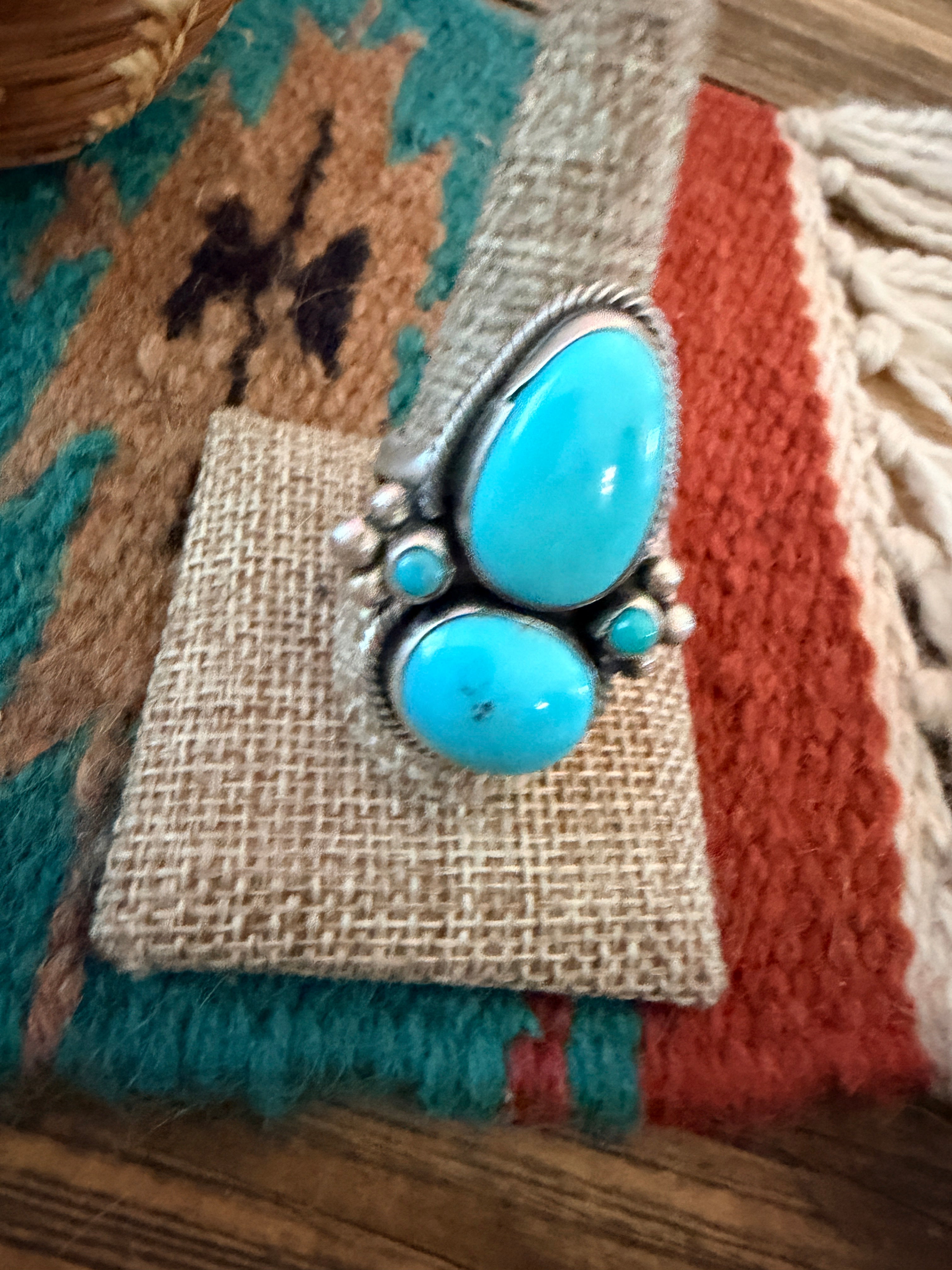 Handcrafted Kingman Turquoise & Sterling Silver Cluster Ring by Sheila Becenti