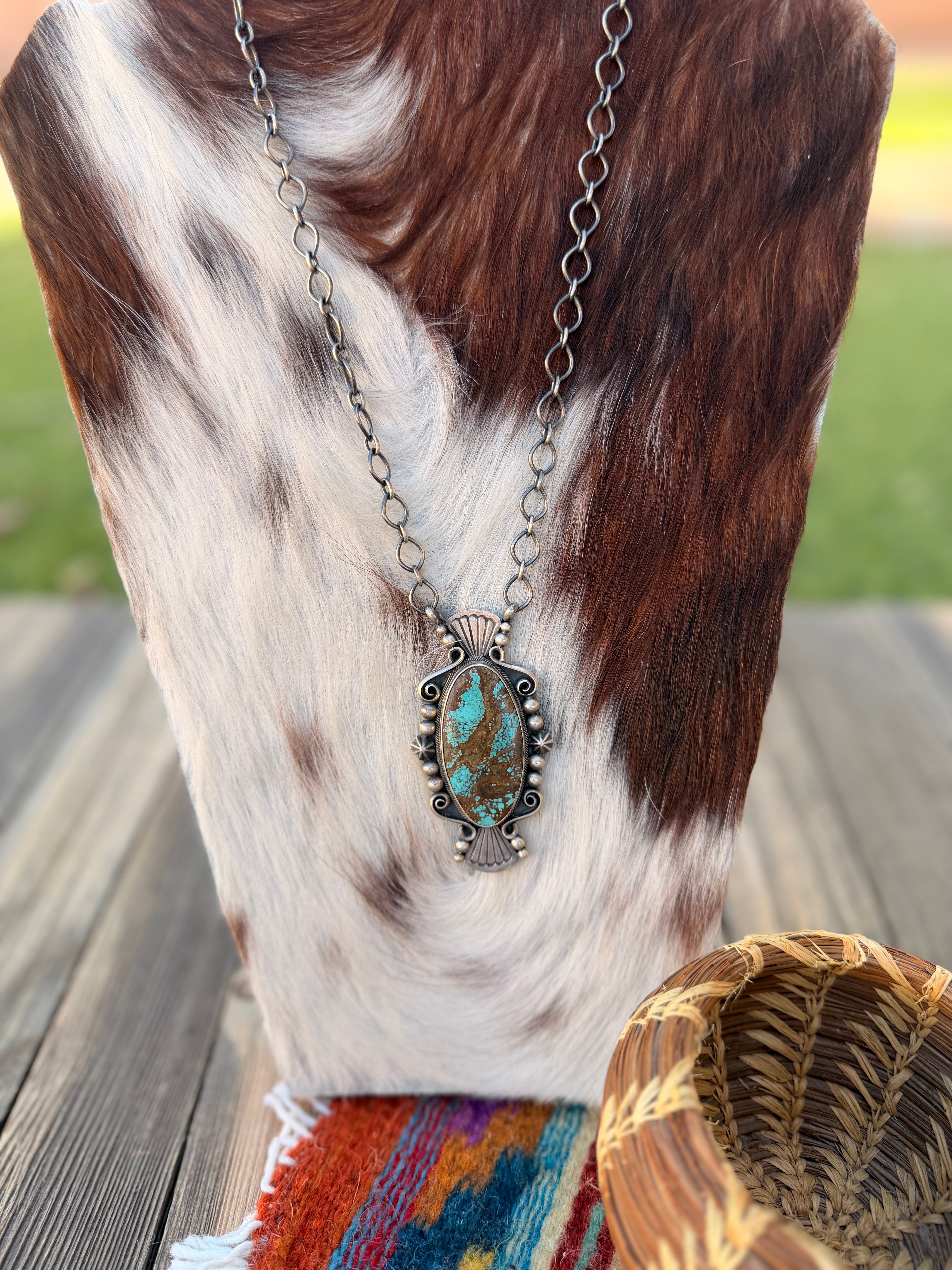 Handcrafted Number 8 Turquoise & Sterling Silver Necklace by Daniel Benally