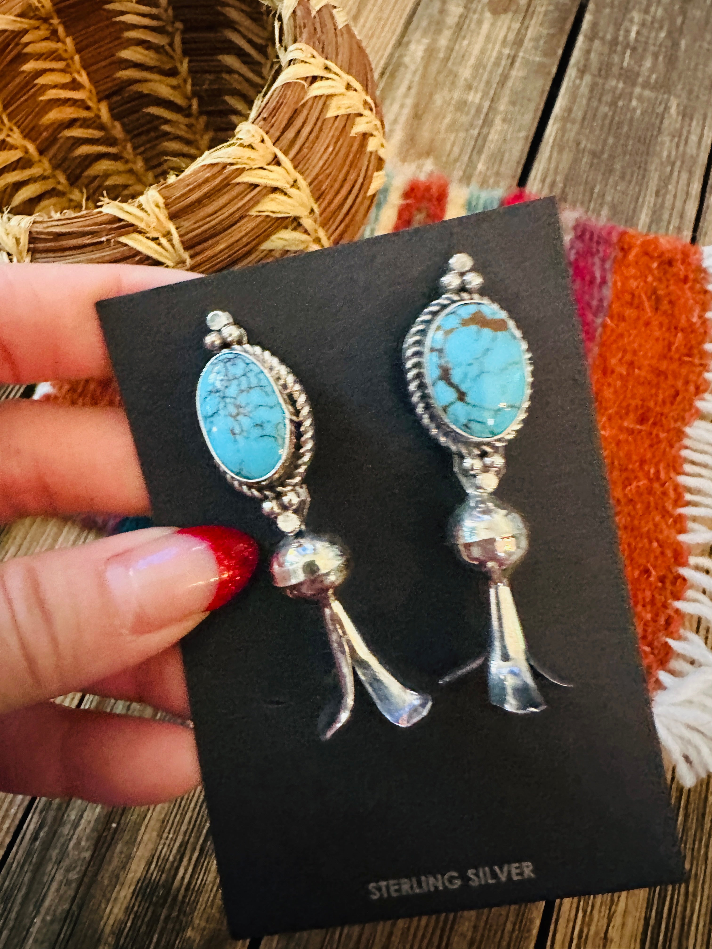 Handcrafted Turquoise & Sterling Silver Blossom Post Earrings by Rosella Paxson