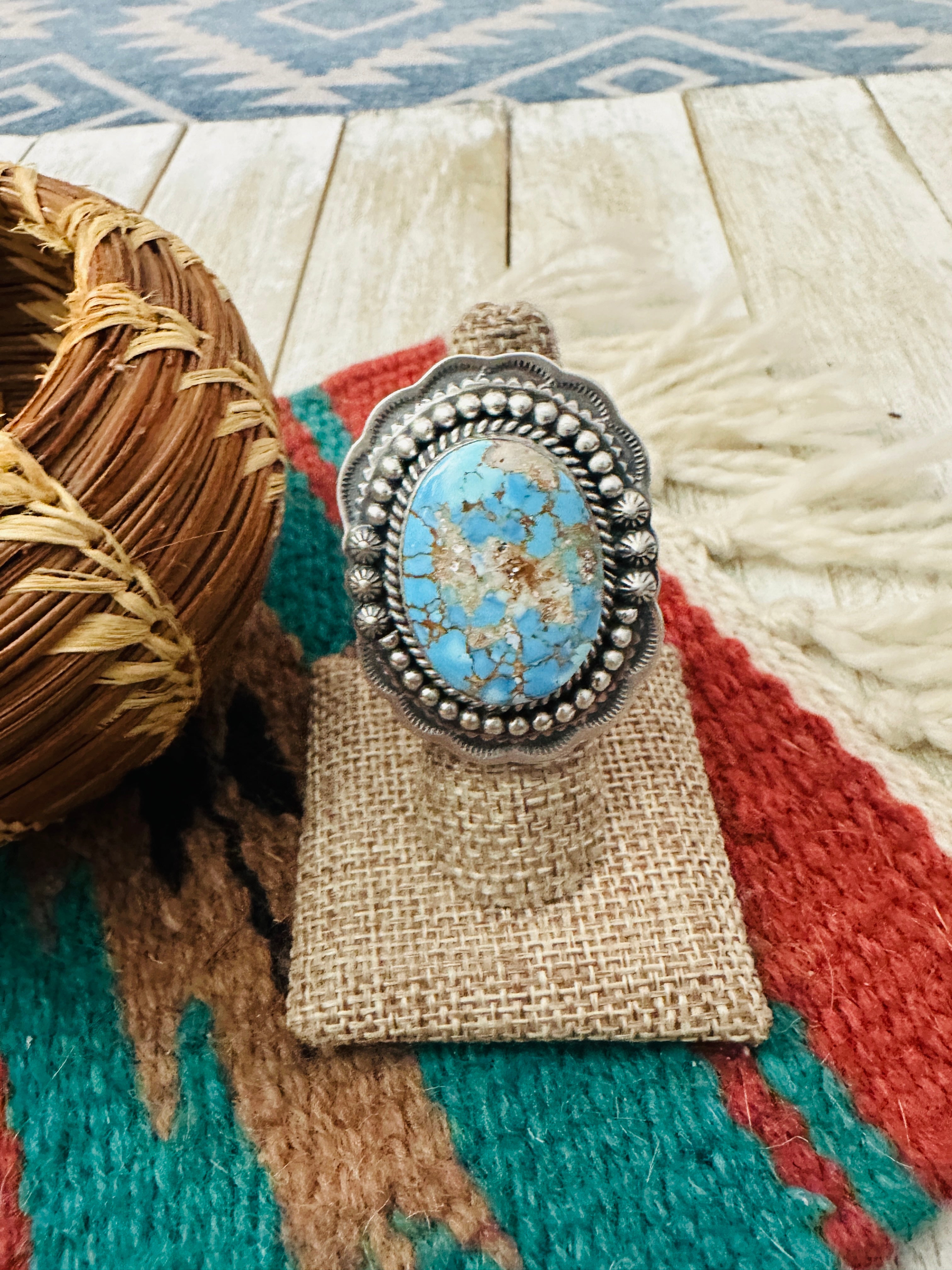 Handcrafted Golden Hills Turquoise & Sterling Silver Adjustable Ring