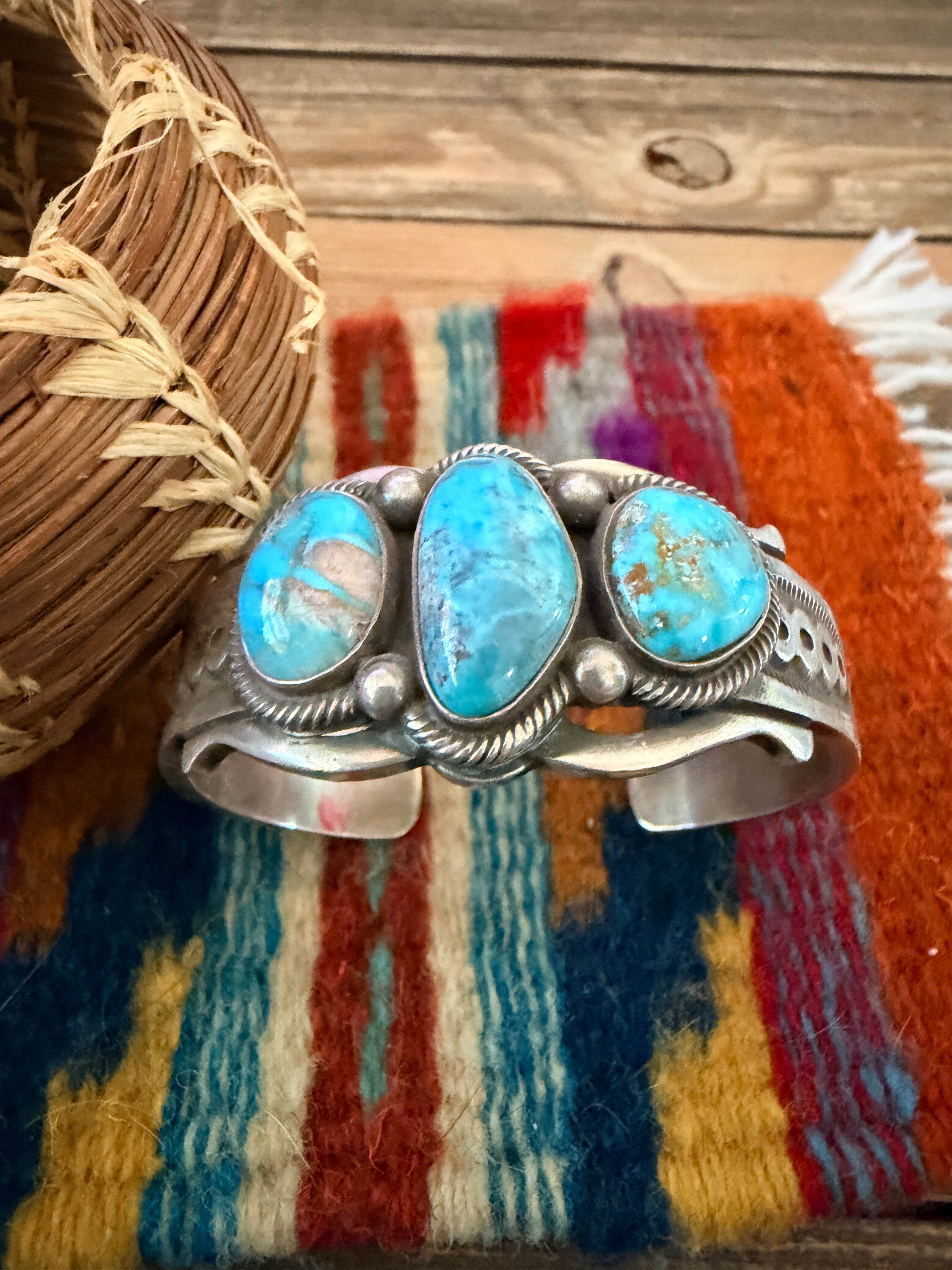 Handcrafted Turquoise & Sterling Silver Cuff Bracelet by Larry Martinez