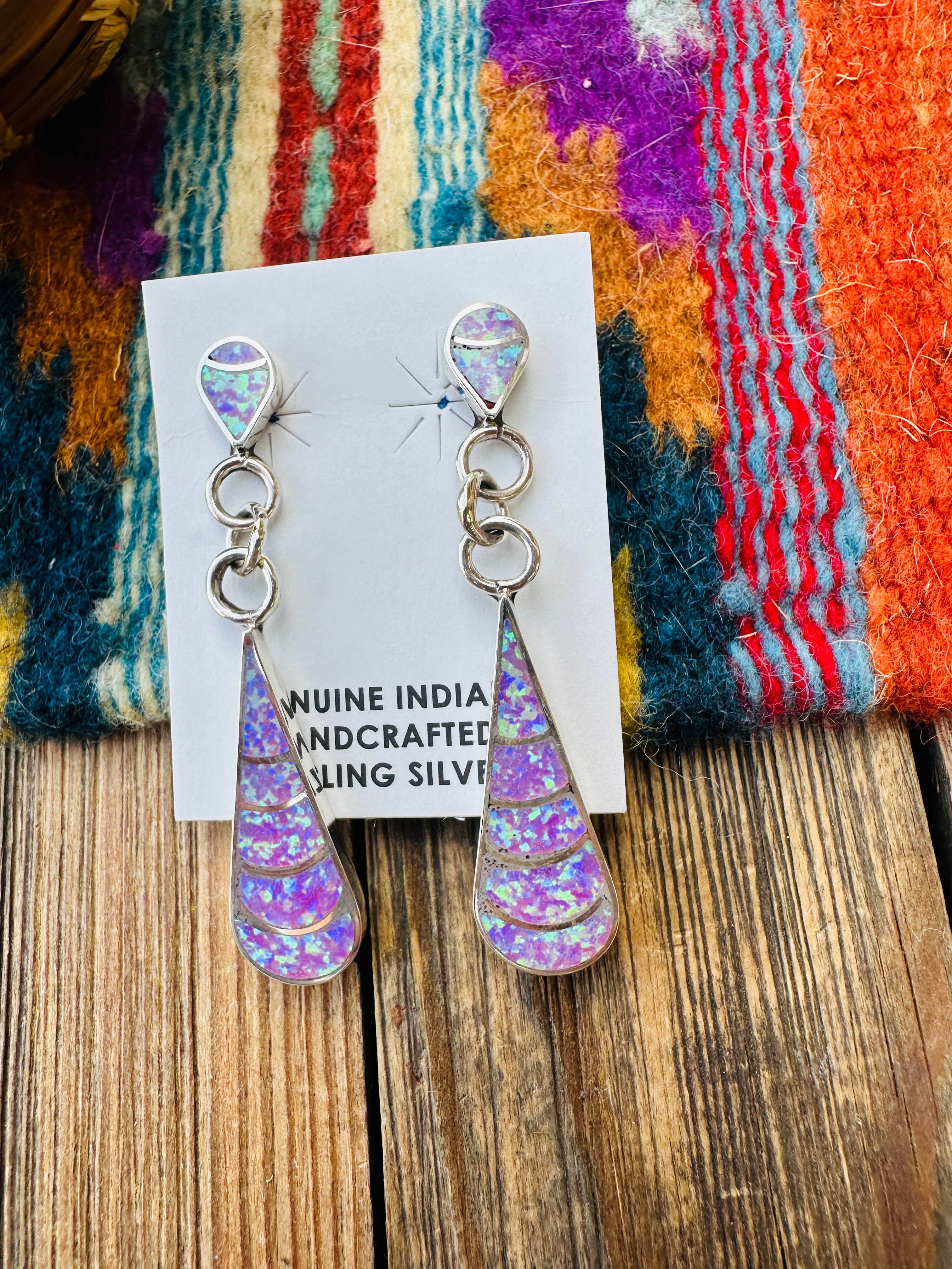 Handcrafted Opal & Sterling Silver Inlay Teardrop Dangle Earrings
