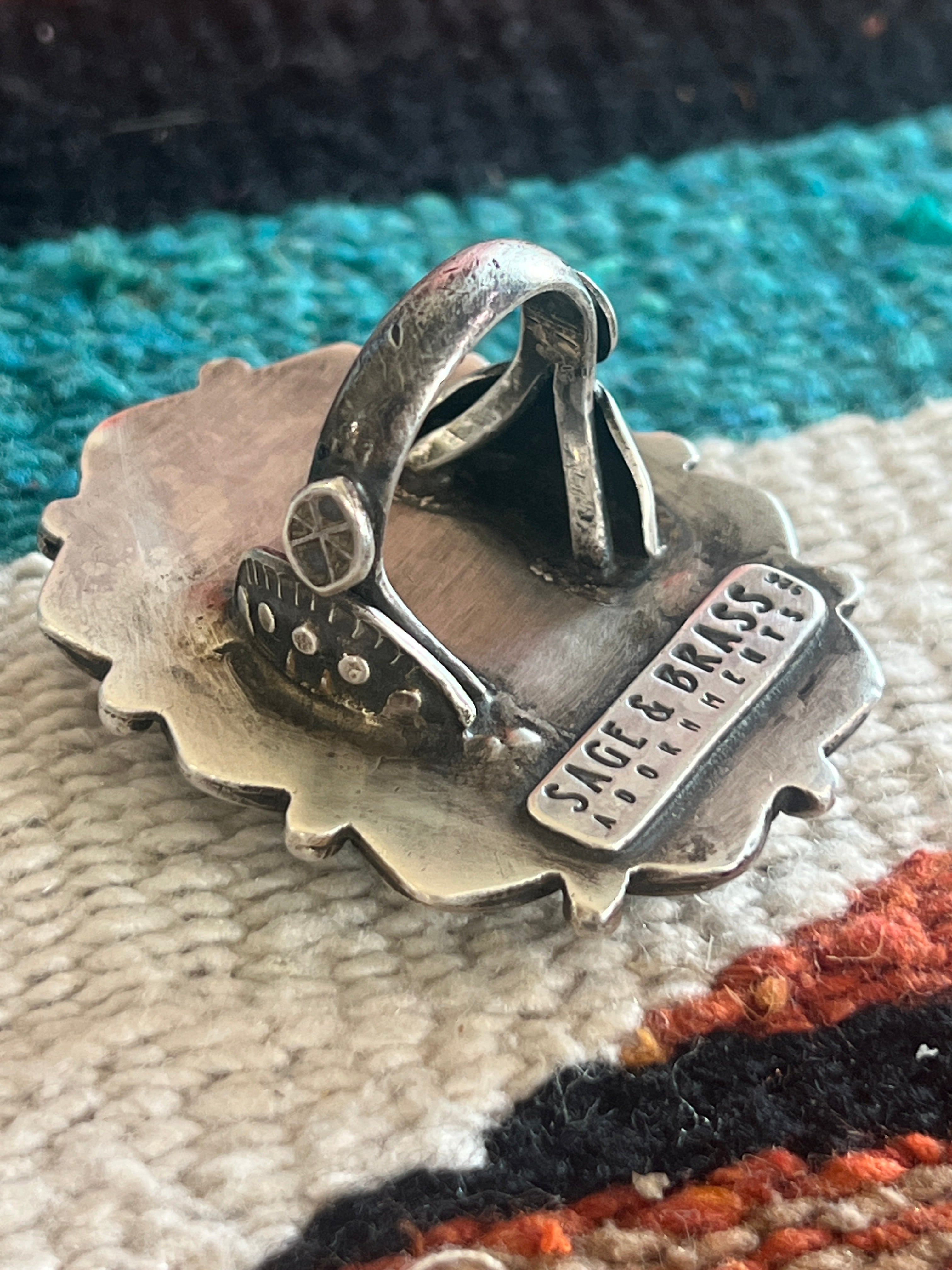 Artisan Sterling Silver and Broken Bow Variscite Statement Ring by Cailey Elle, Size 9.5