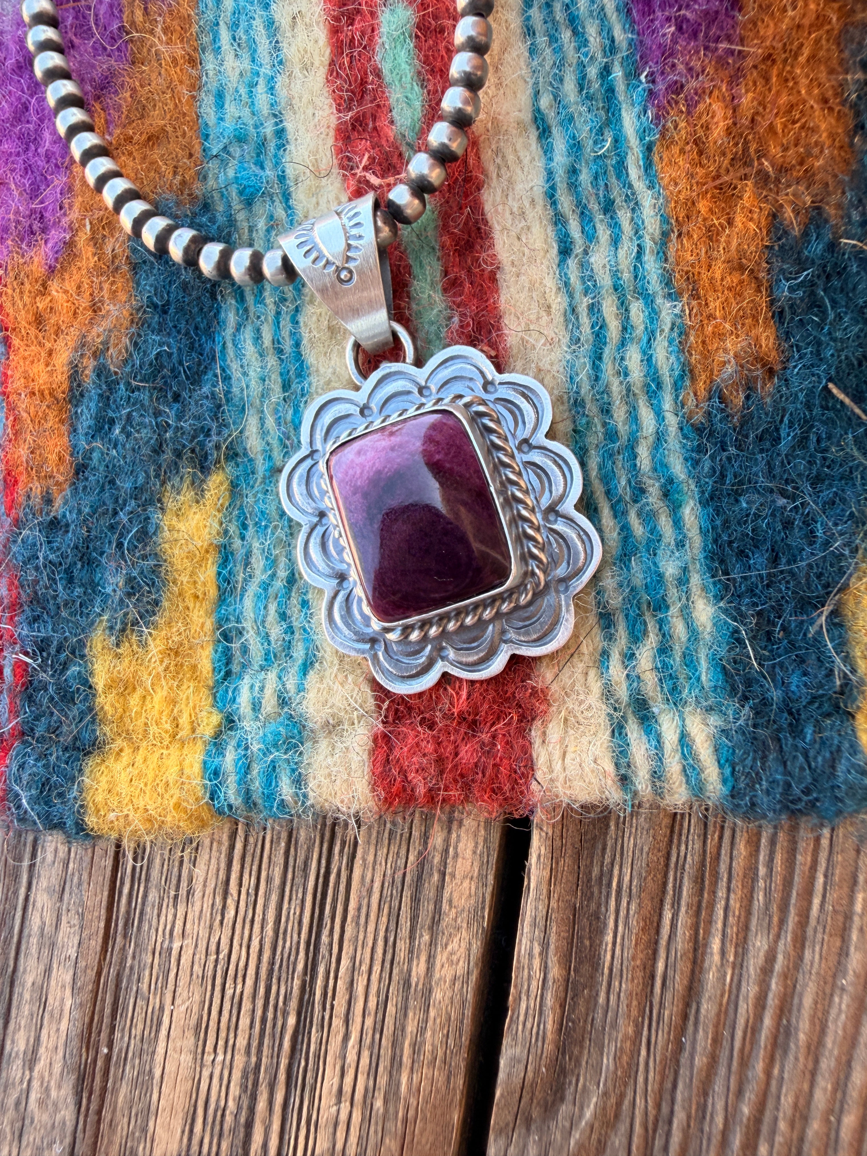 Handcrafted Sterling Silver & Purple Spiny Pendant by Patrick Skeets