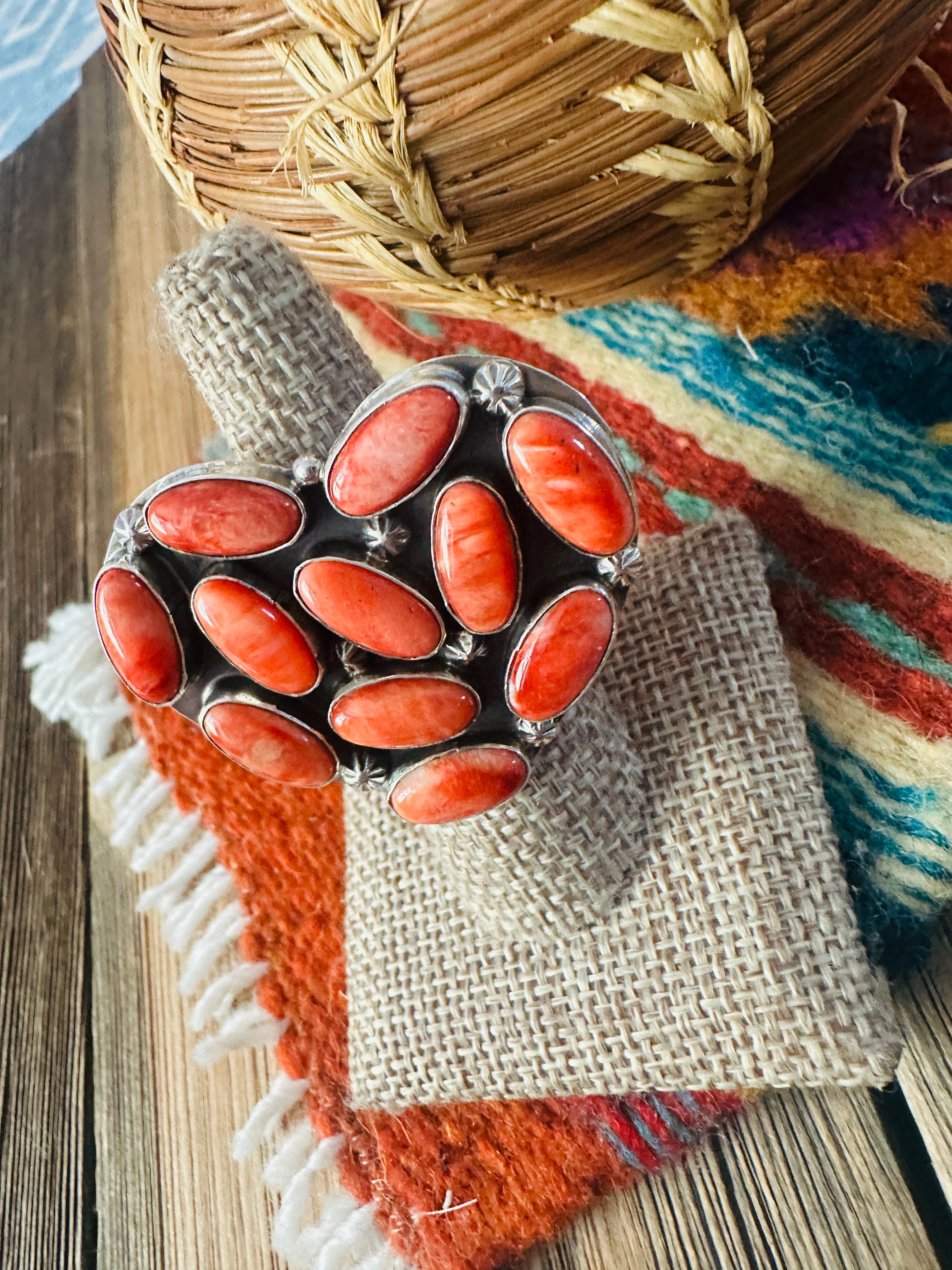 Handcrafted Spiny Oyster & Sterling Silver Adjustable Heart Ring by Jacqueline Silver