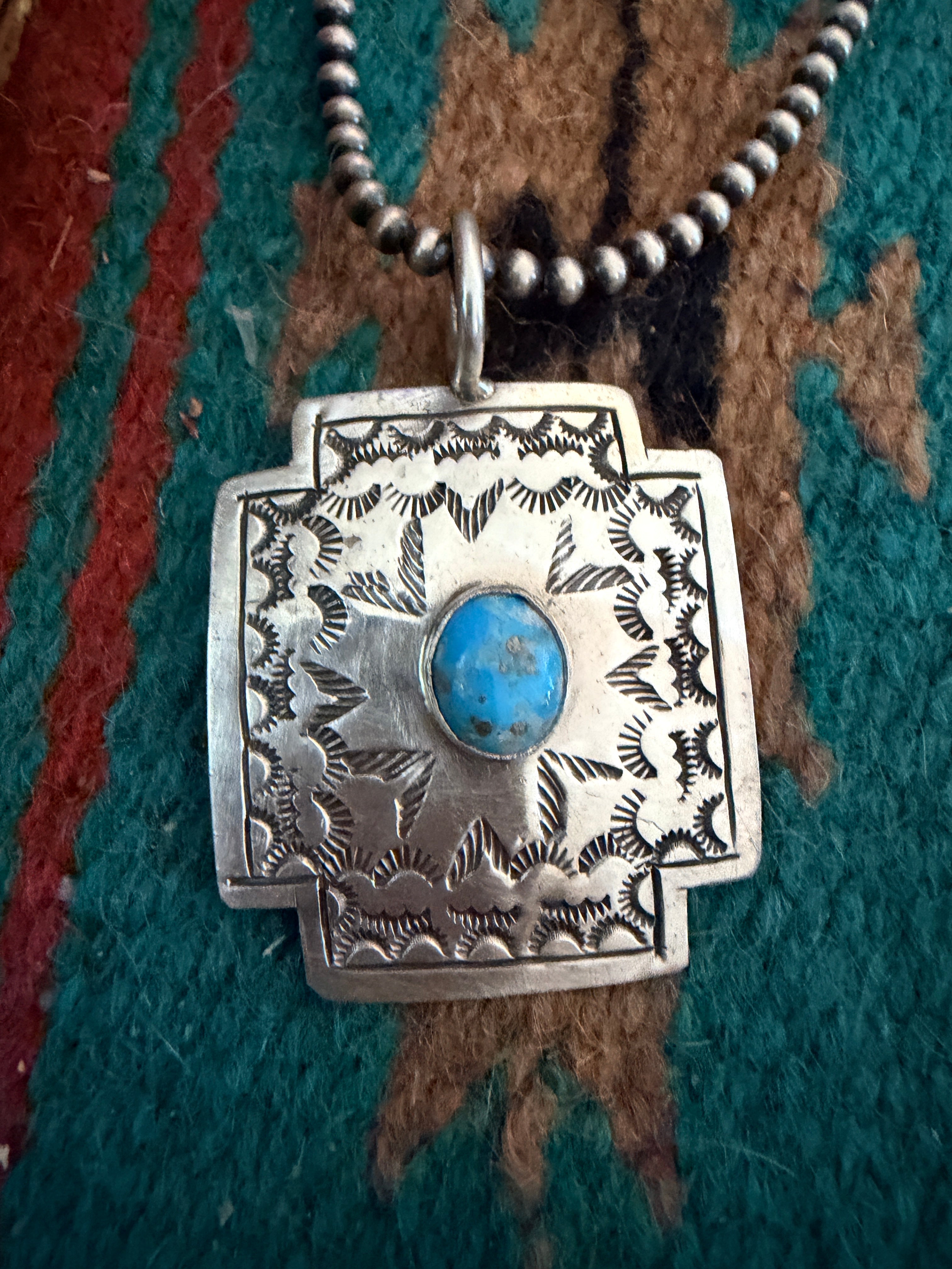 Handcrafted Turquoise and Sterling Silver Concho Cross Pendant
