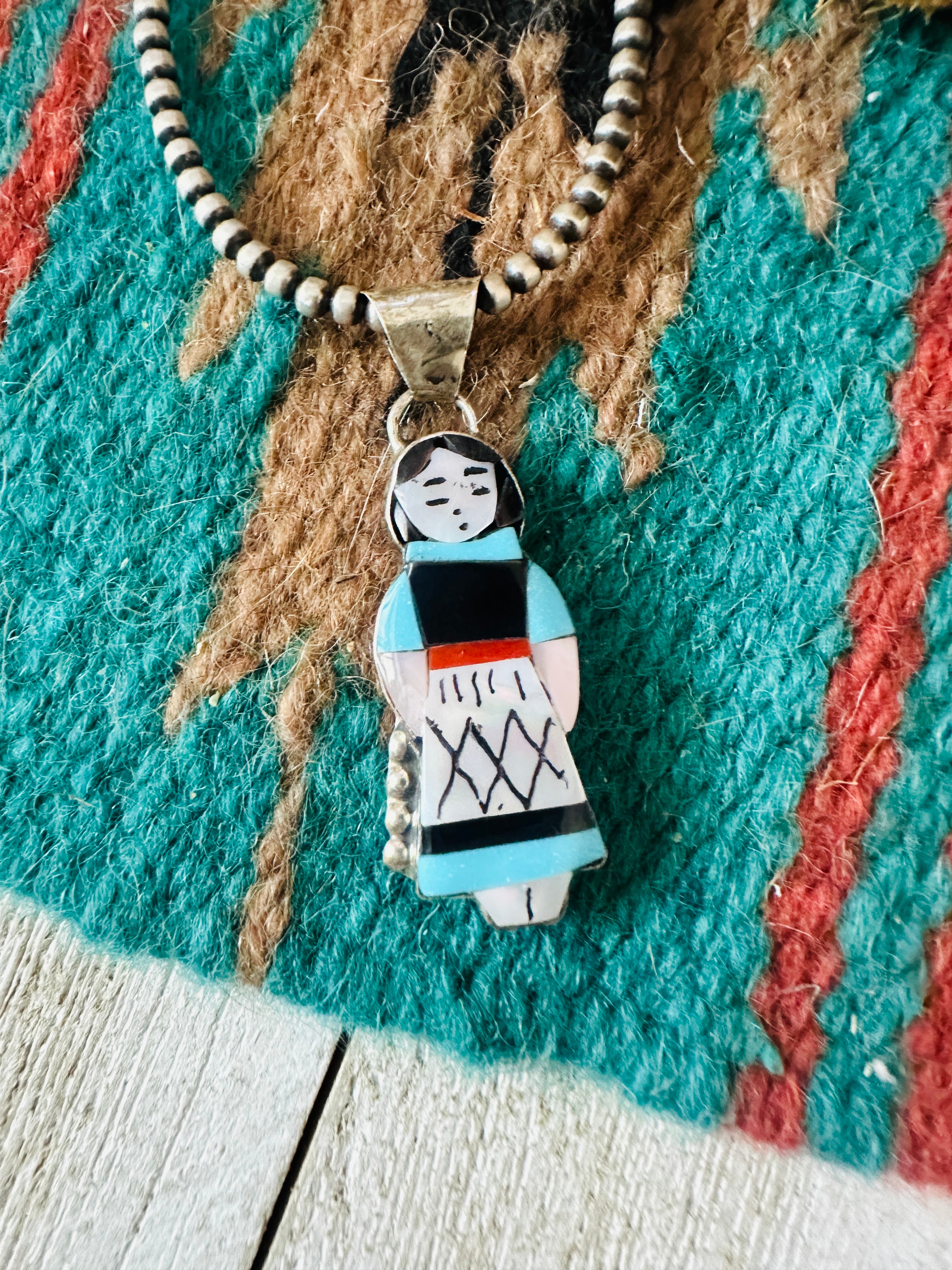 Handcrafted Multi Stone & Sterling Silver Inlay Maiden Pendant