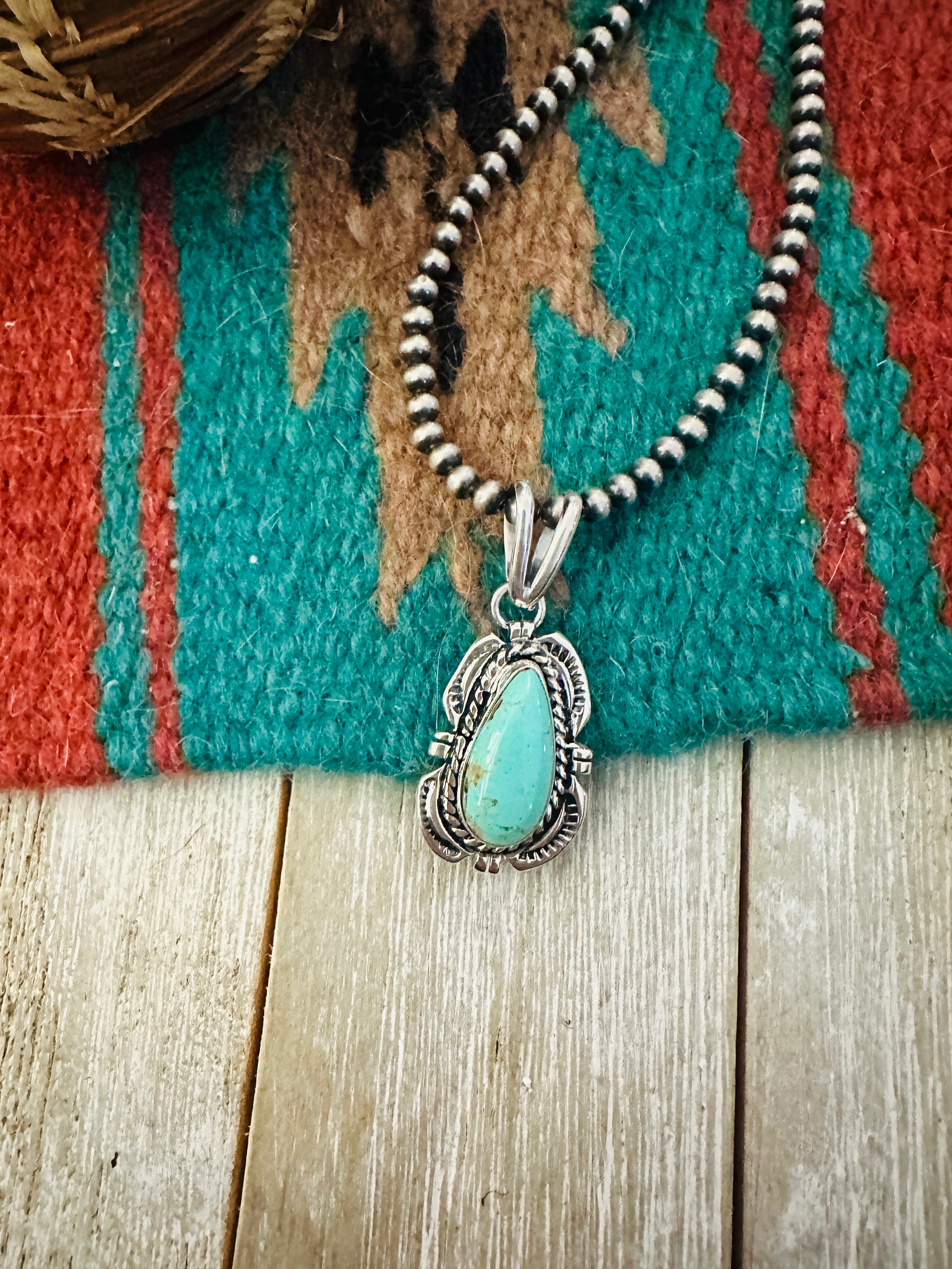 Handcrafted Sterling Silver & Turquoise Teardrop Pendant