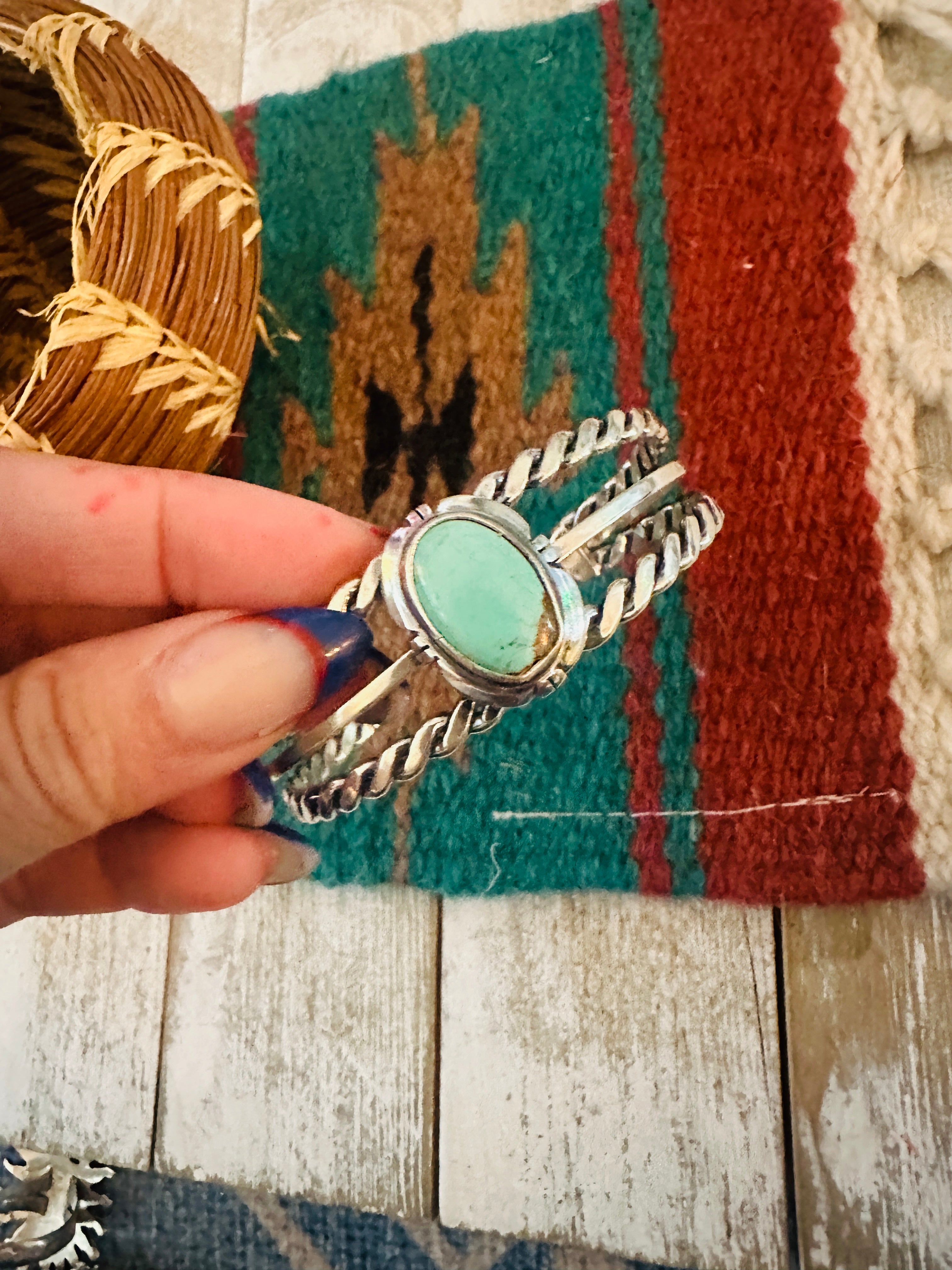 Handcrafted Twisted Sterling Silver & Turquoise Cuff Bracelet