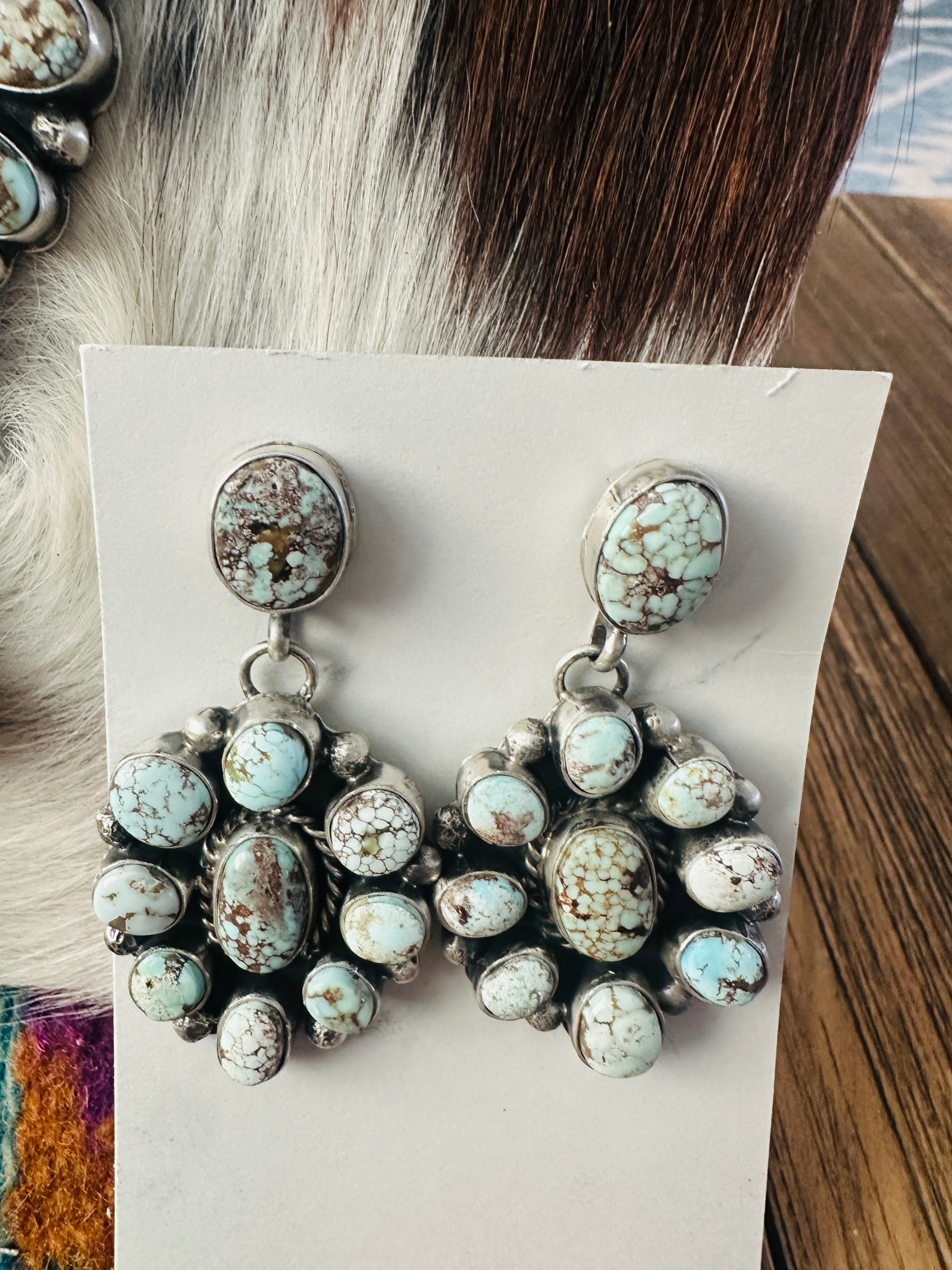 Handcrafted Dry Creek Turquoise & Sterling Silver Necklace and Earring Set by Louise Jim