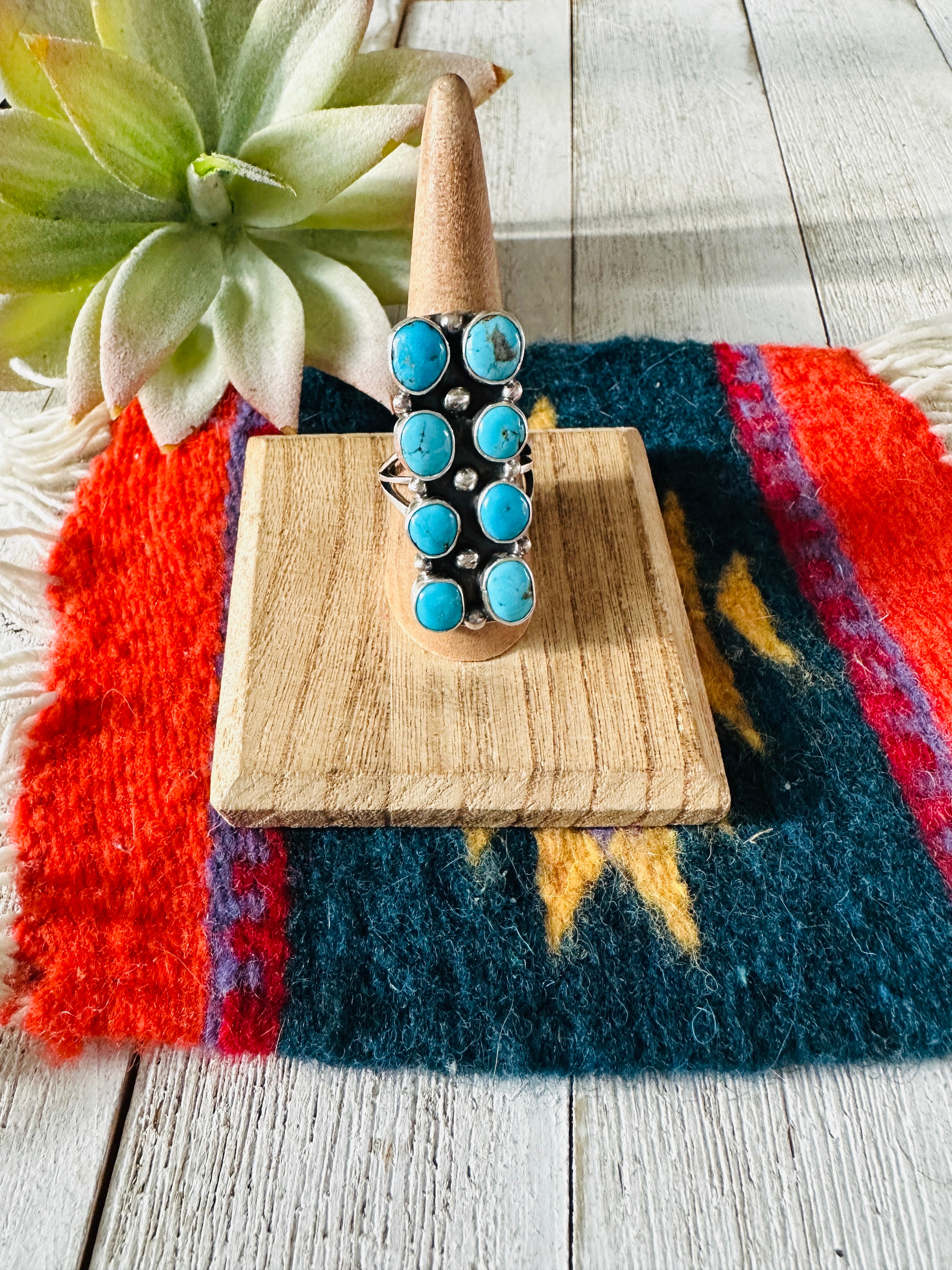 Handcrafted Kingman Turquoise & Sterling Silver Ring Size 9.5