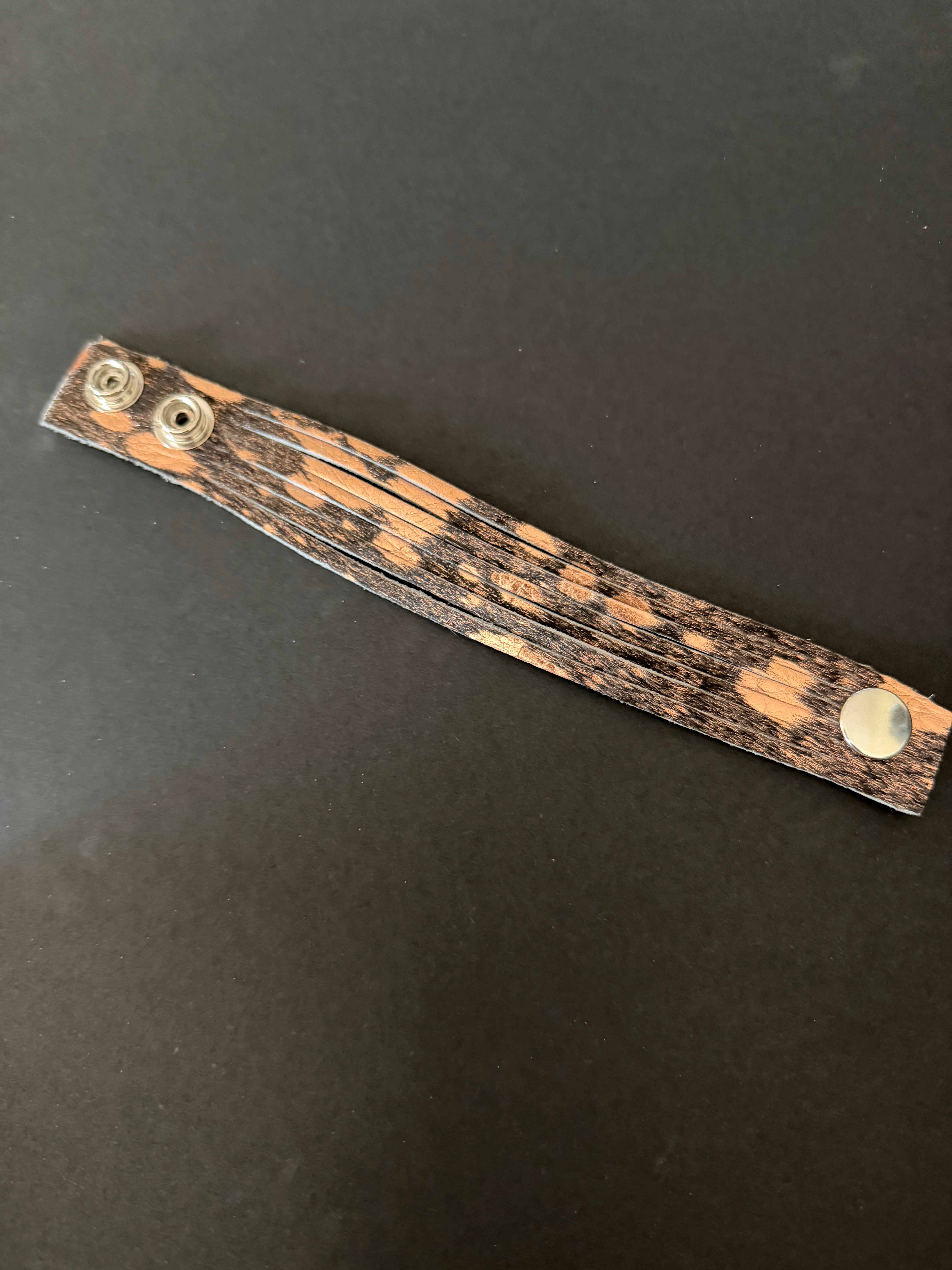 Shimmering Bronze Textured Boho Multicolor 1" Leather Snap Cuff Bracelet