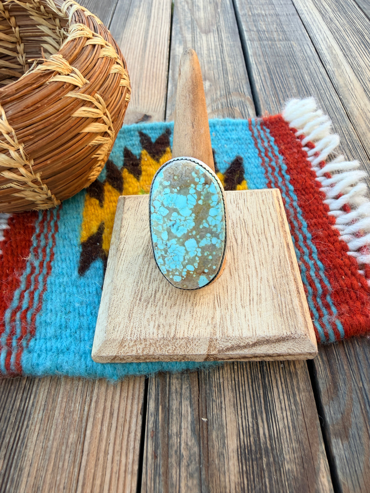 Handcrafted Number 8 Turquoise & Sterling Silver Adjustable Ring by Leslie Nez