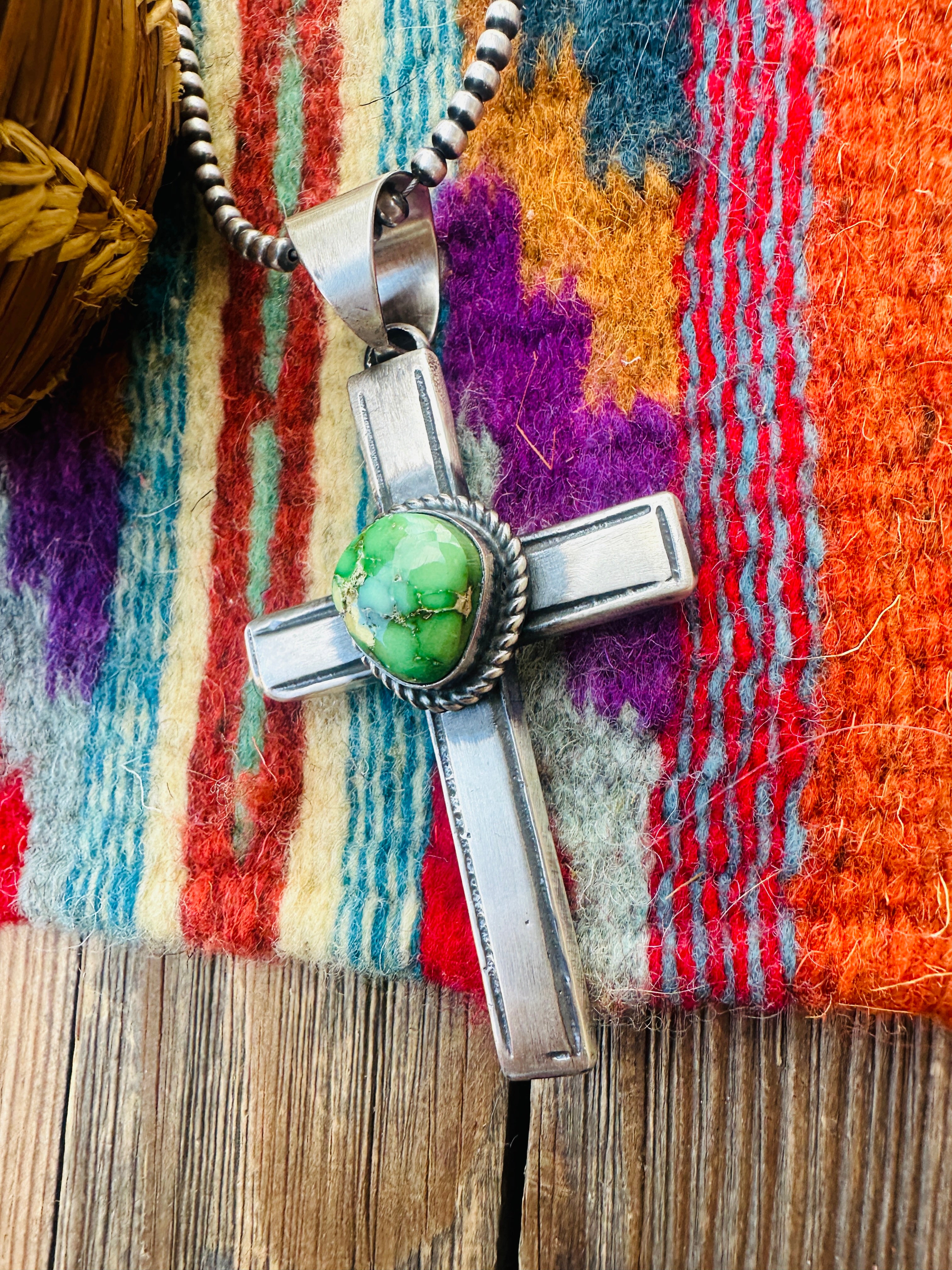 Handcrafted Sonoran Mountain Turquoise & Sterling Silver Cross Pendant by Chimney Butte