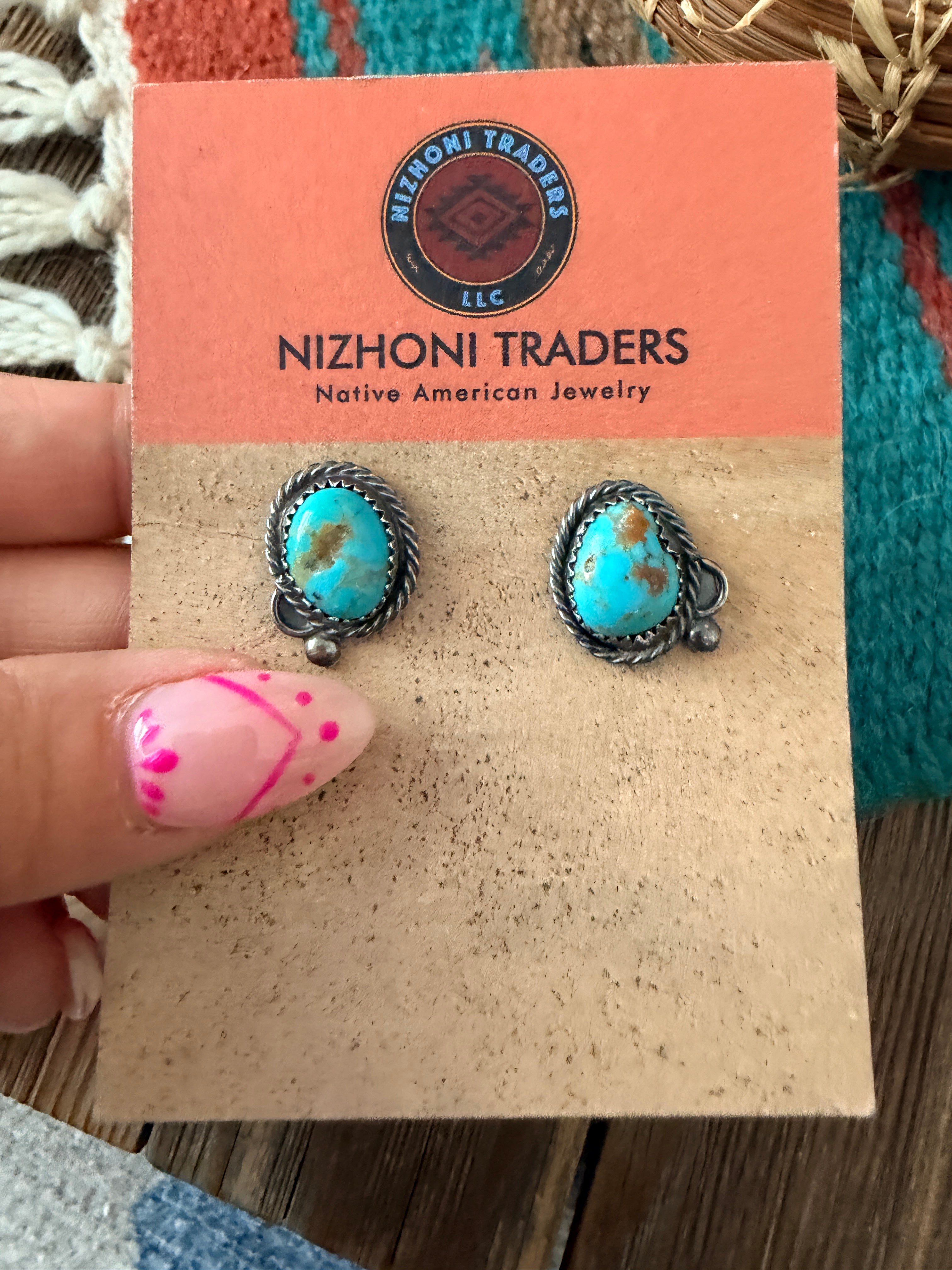 Handcrafted Turquoise & Sterling Silver Stud Earrings by Jacqueline Silver