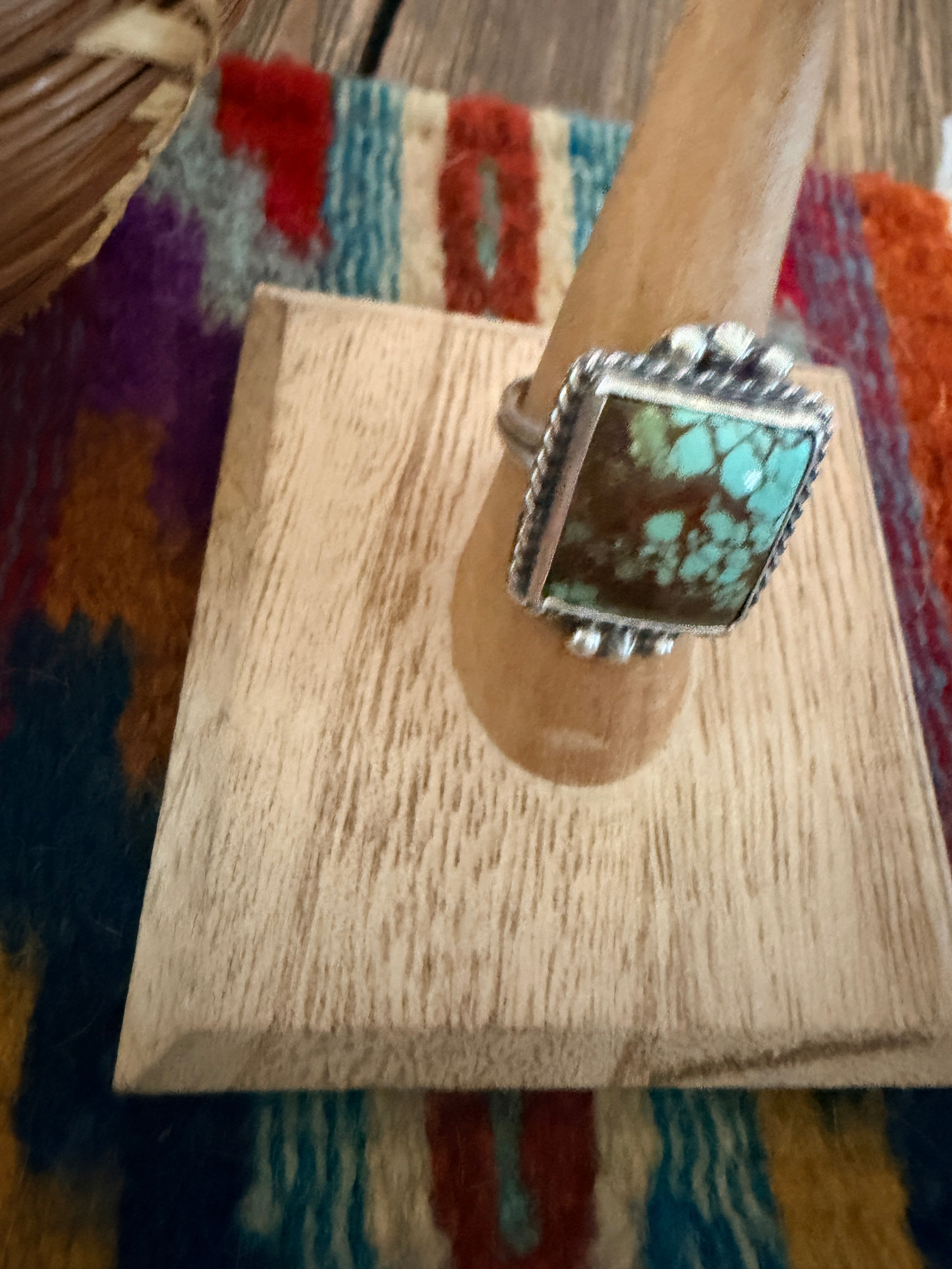 Handcrafted Turquoise & Sterling Silver Ring Size 8
