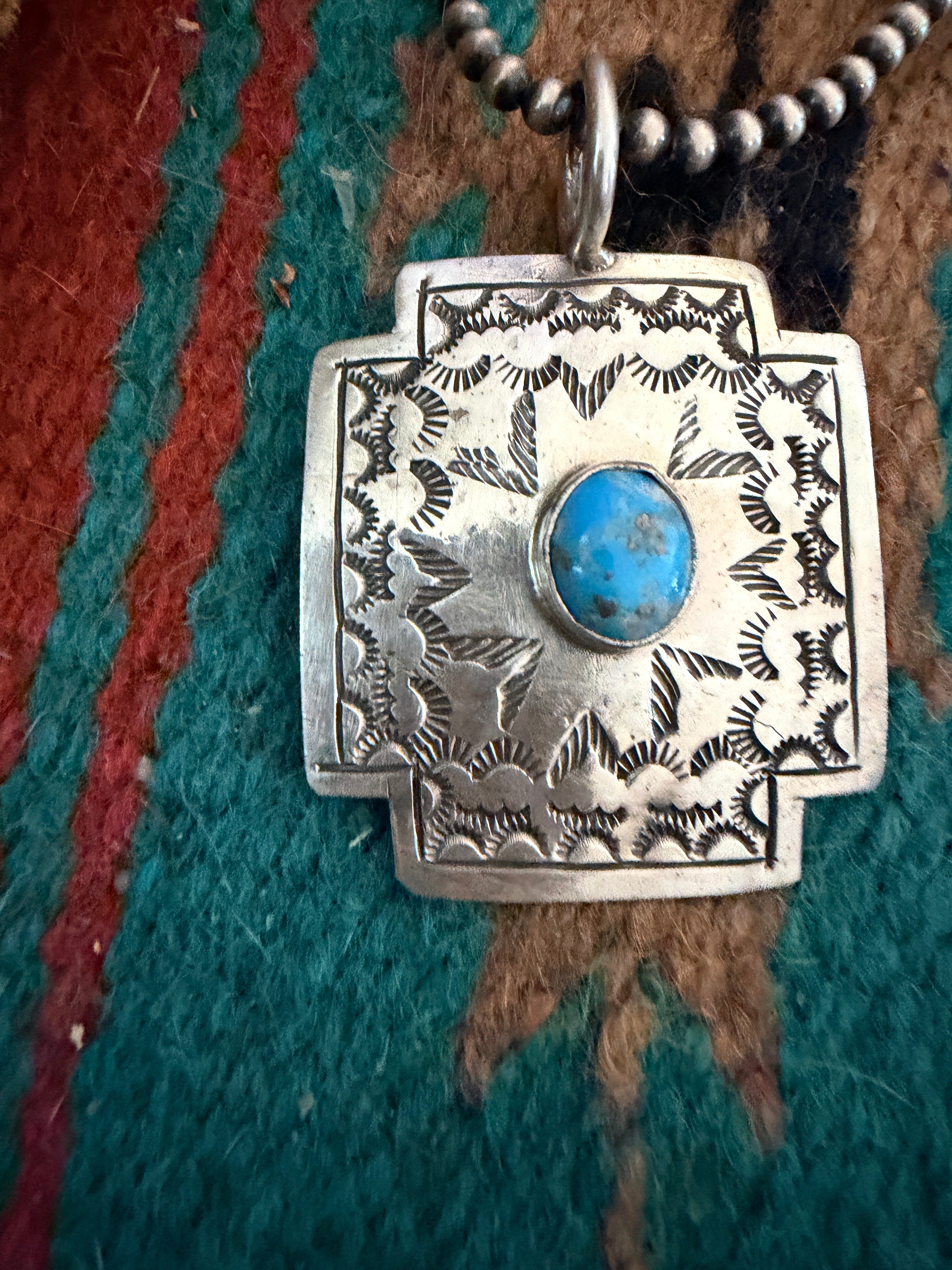 Handcrafted Turquoise and Sterling Silver Concho Cross Pendant