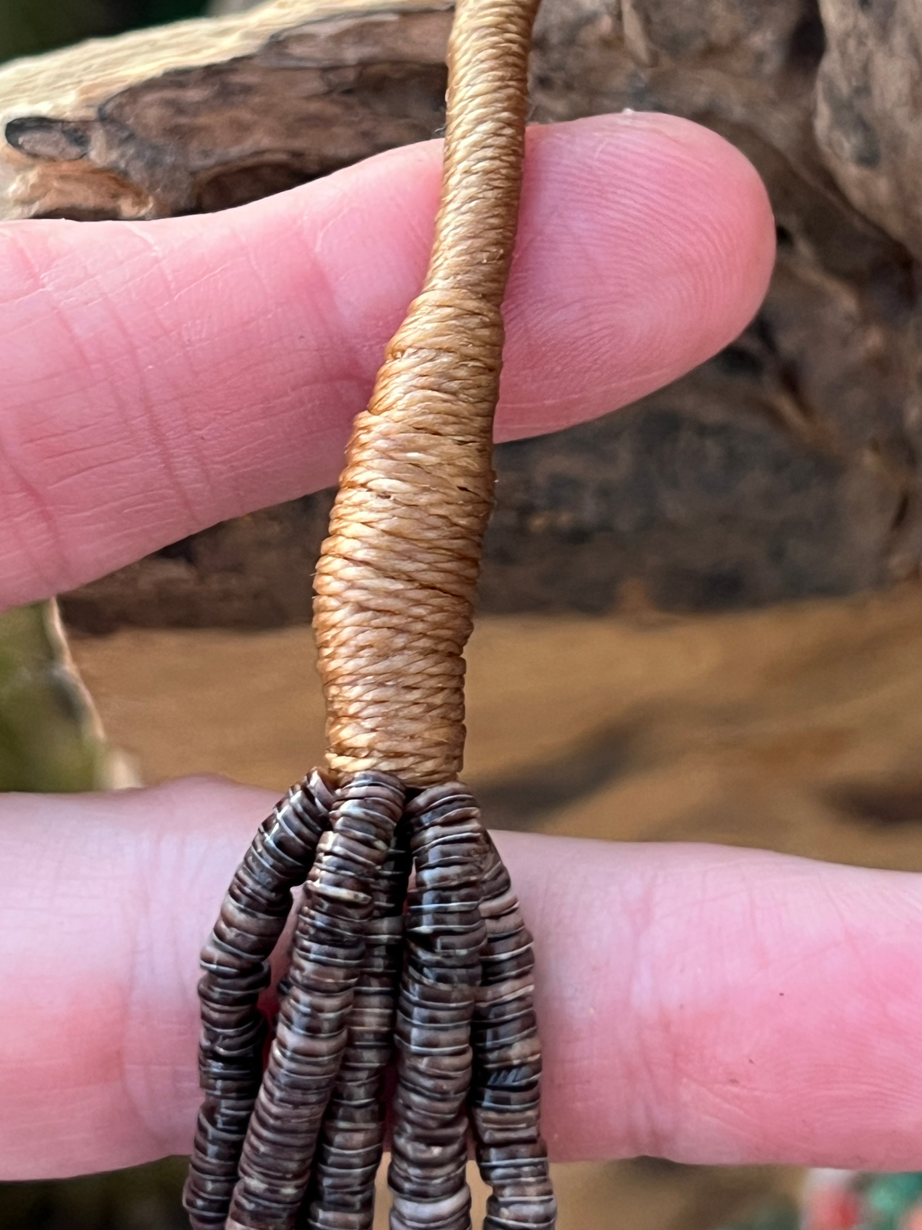 Gorgeous Santo Domingo Made Six Strand Turquoise and Spiny Oyster Beaded Squaw Wrap Necklace, Green