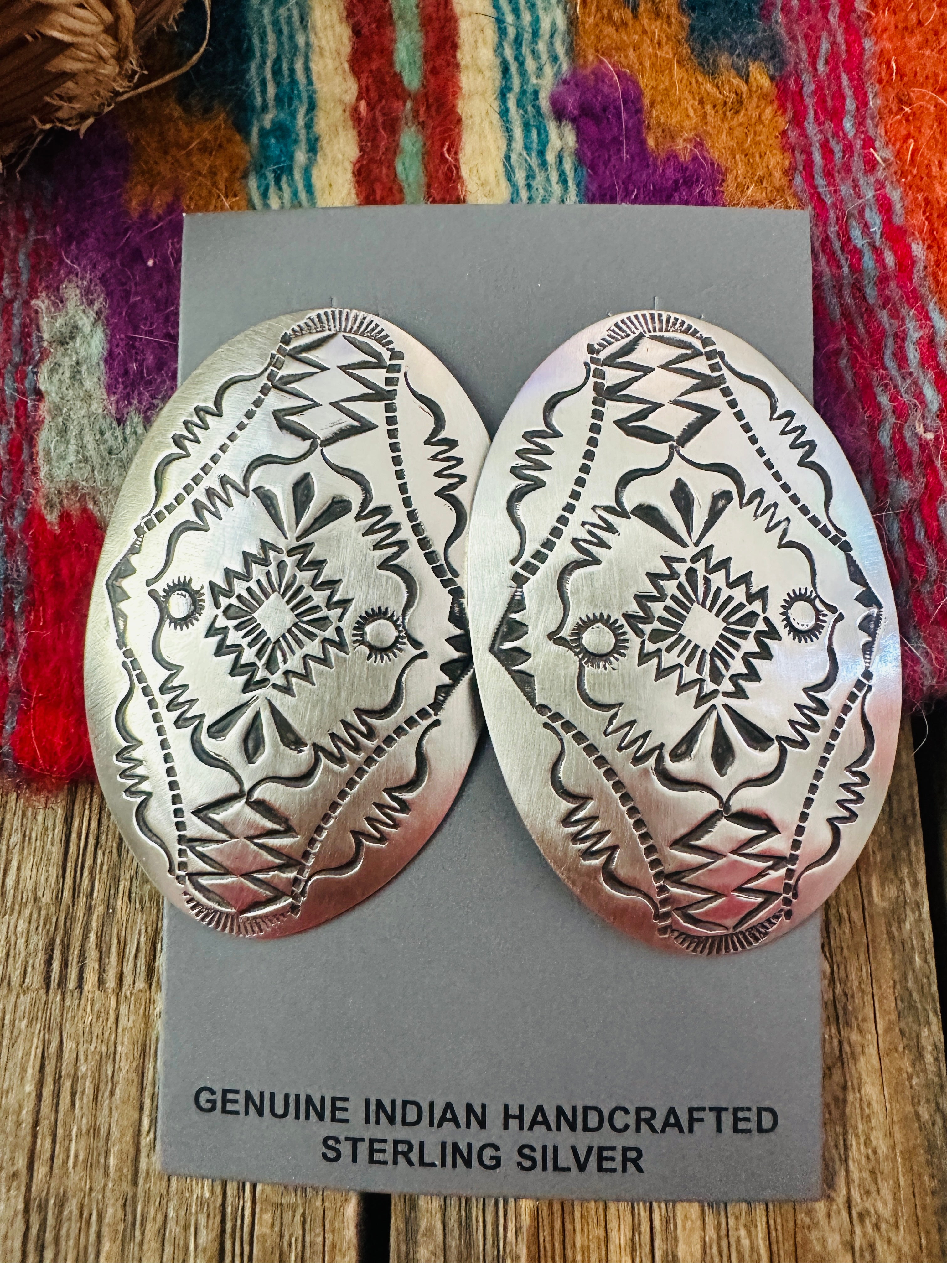 Handcrafted Sterling Silver Concho Post Earrings by Leander Tahe