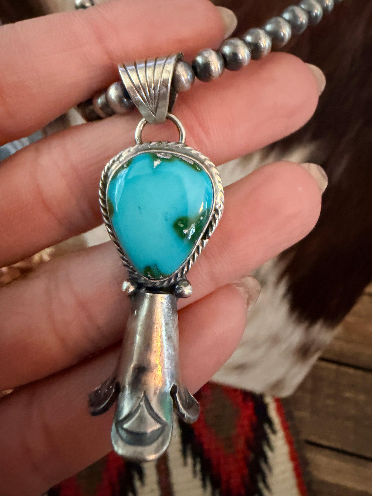 Handcrafted Turquoise & Sterling Silver Beaded Blossom Necklace