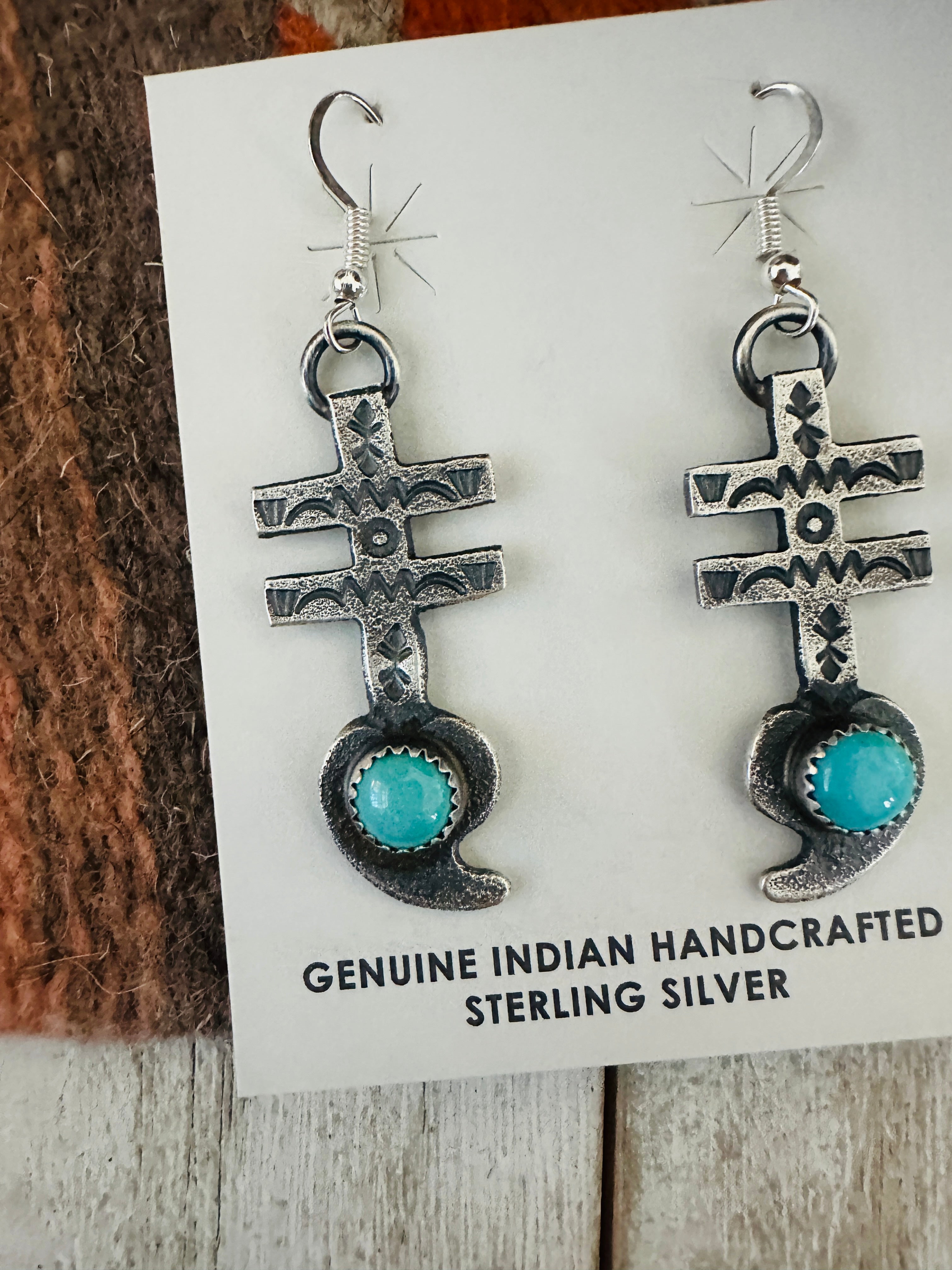 Handcrafted Turquoise & Sterling Silver Dragonfly Dangle Earrings by Kevin Billah