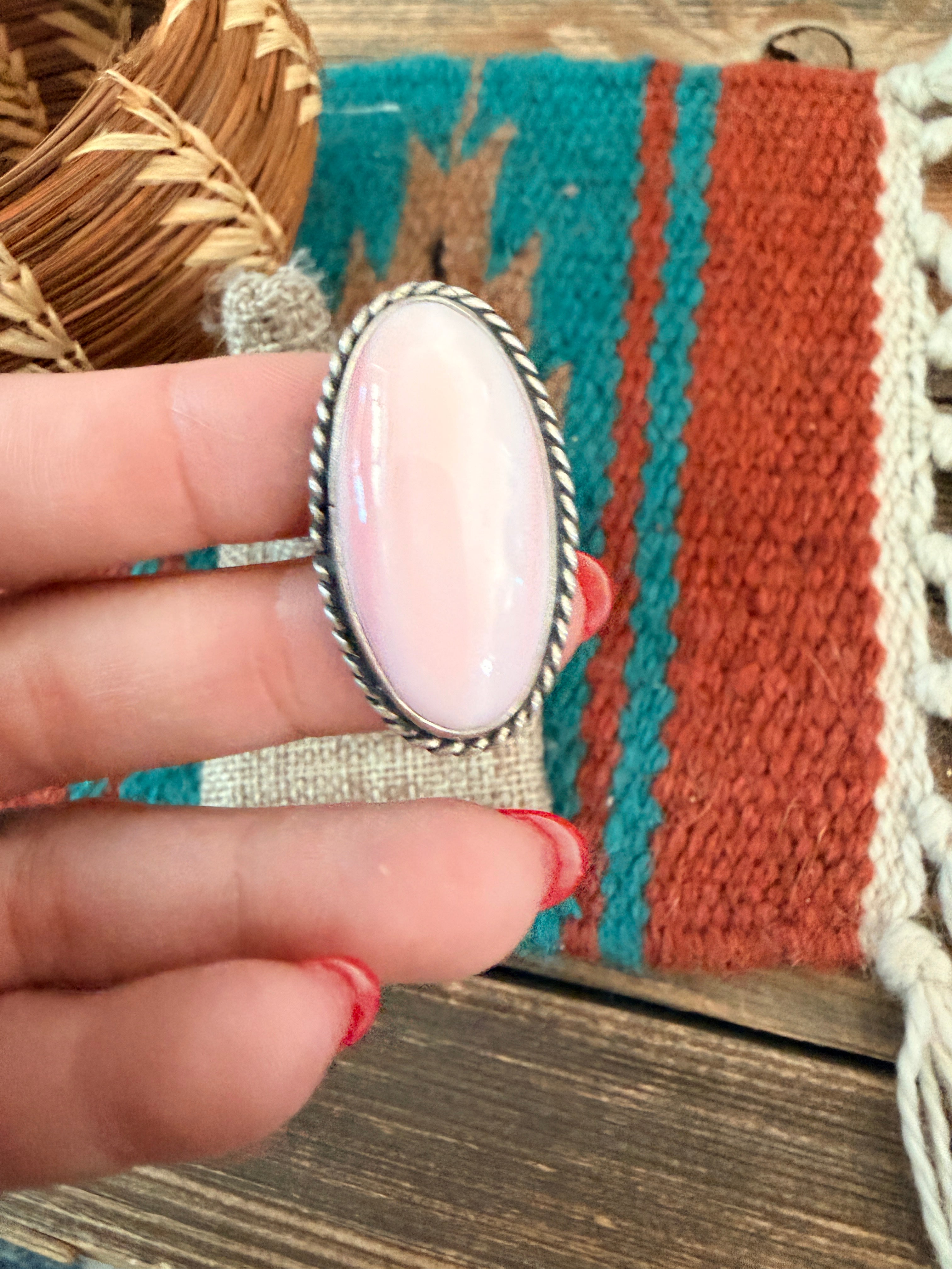 Handmade Sterling Silver & Queen Pink Conch Adjustable Ring