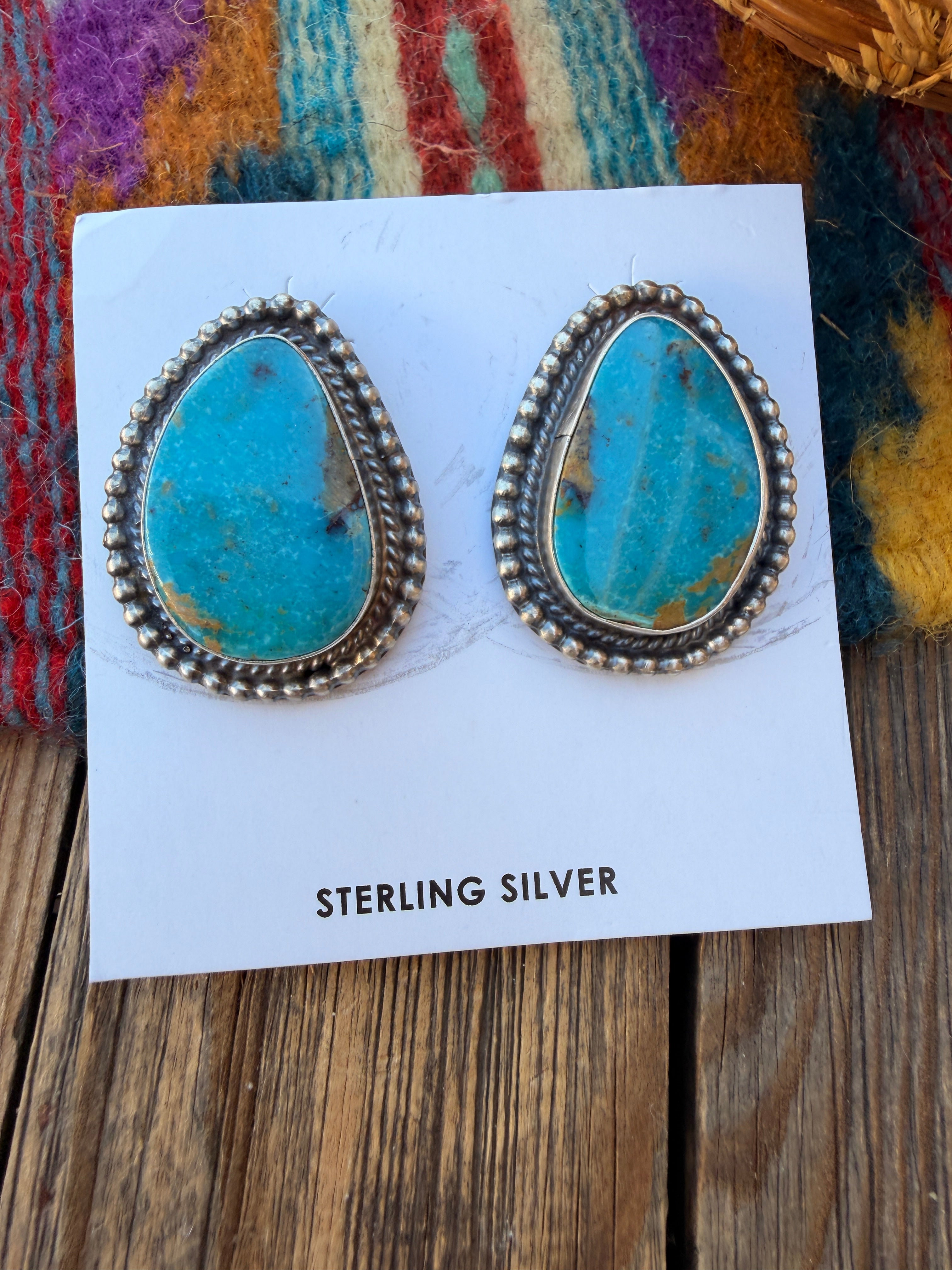 Handcrafted Turquoise & Sterling Silver Post Earrings