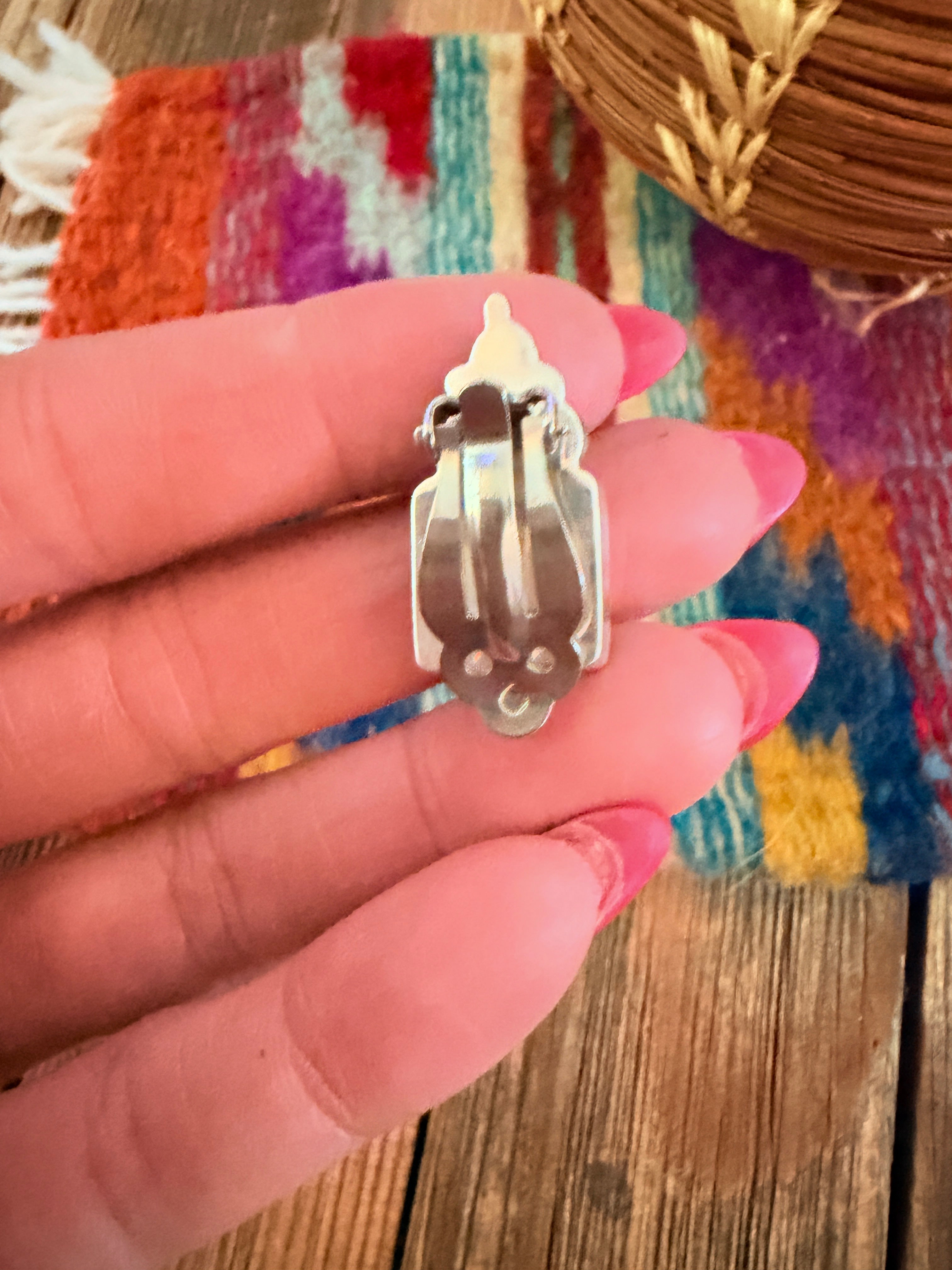 Handcrafted Lapis, Coral & Sterling Silver Clip On Earrings