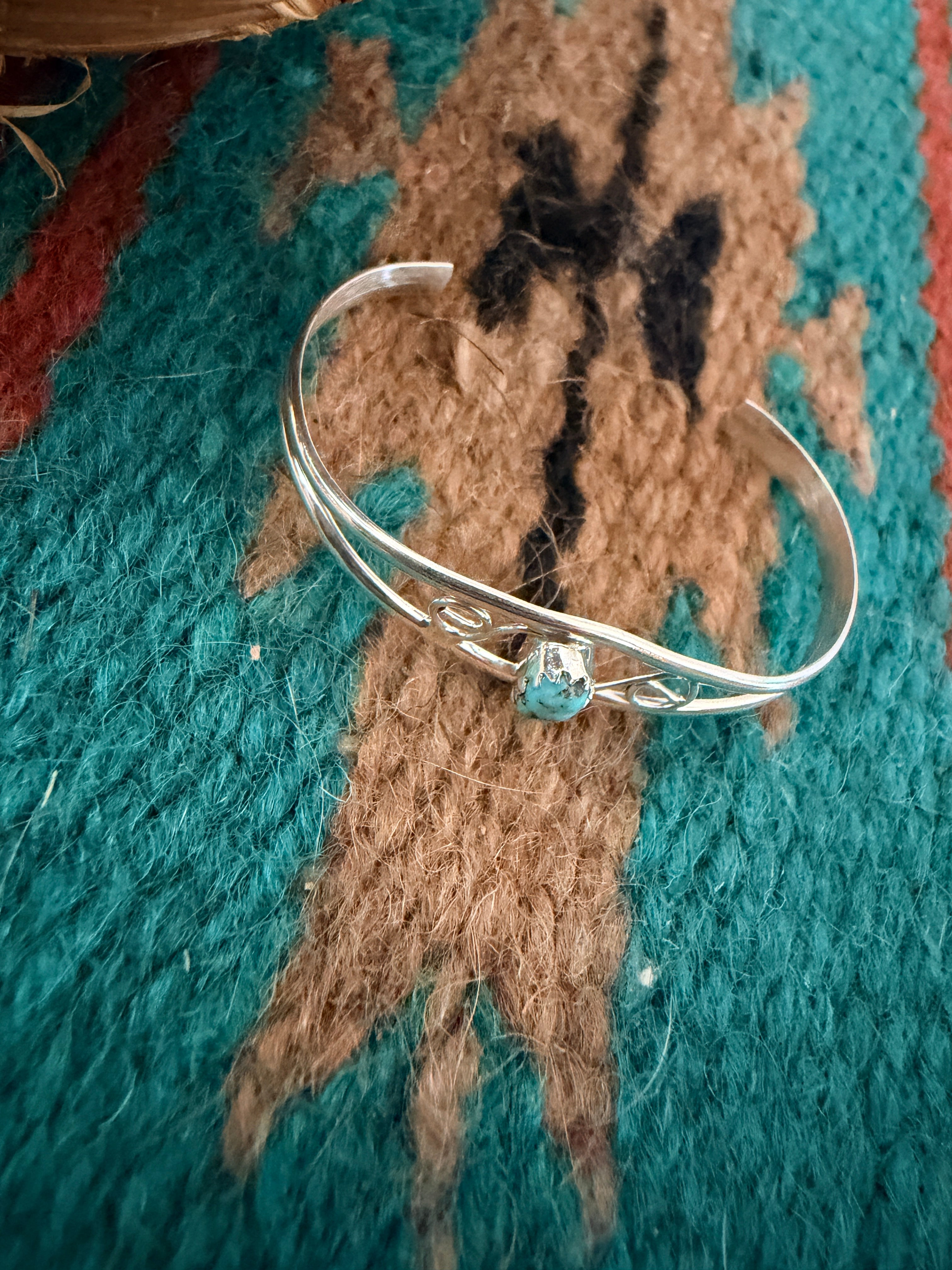 Handcrafted Turquoise & Sterling Silver Baby Cuff Bracelet