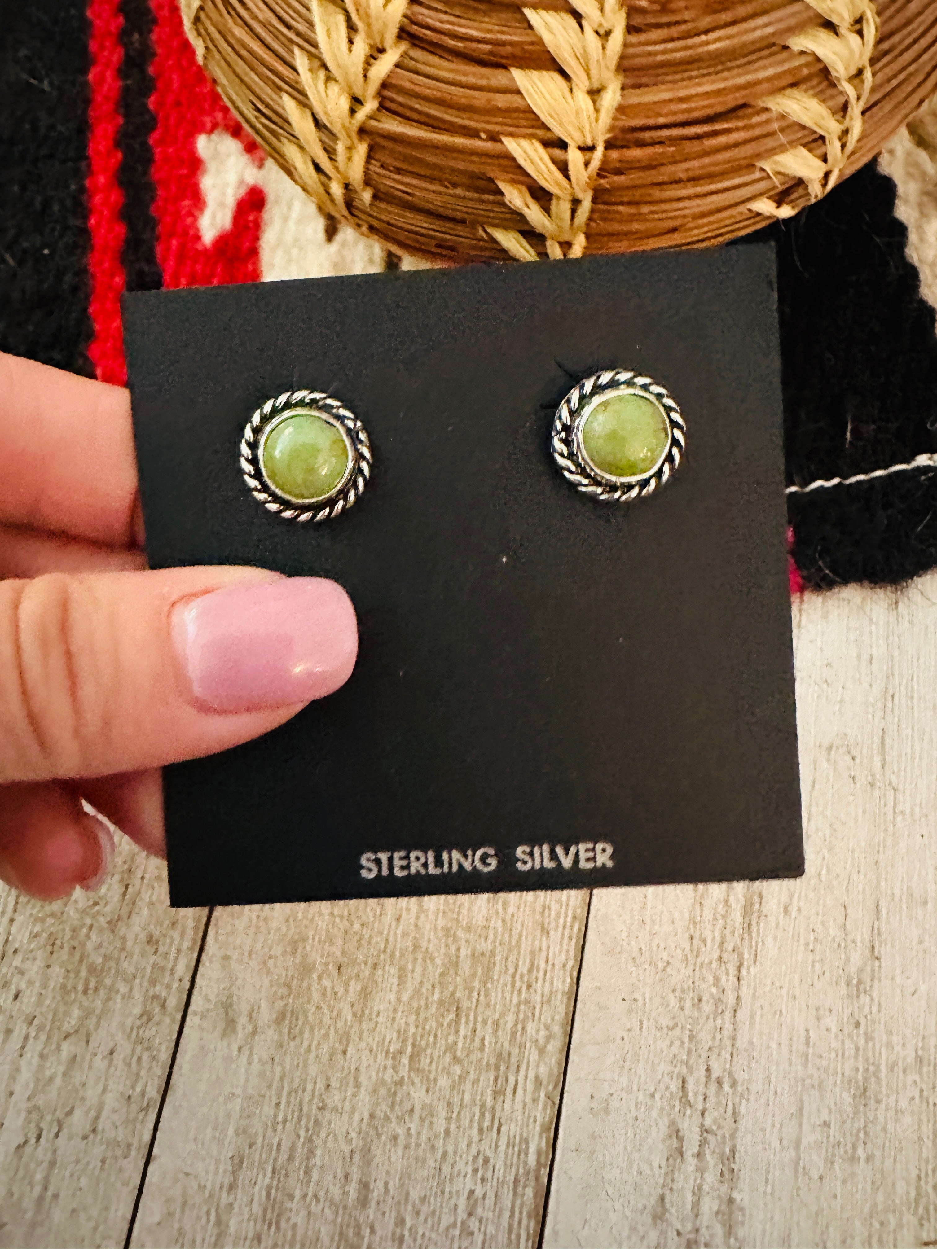 Handcrafted Green Turquoise and Sterling Silver Stud Earrings