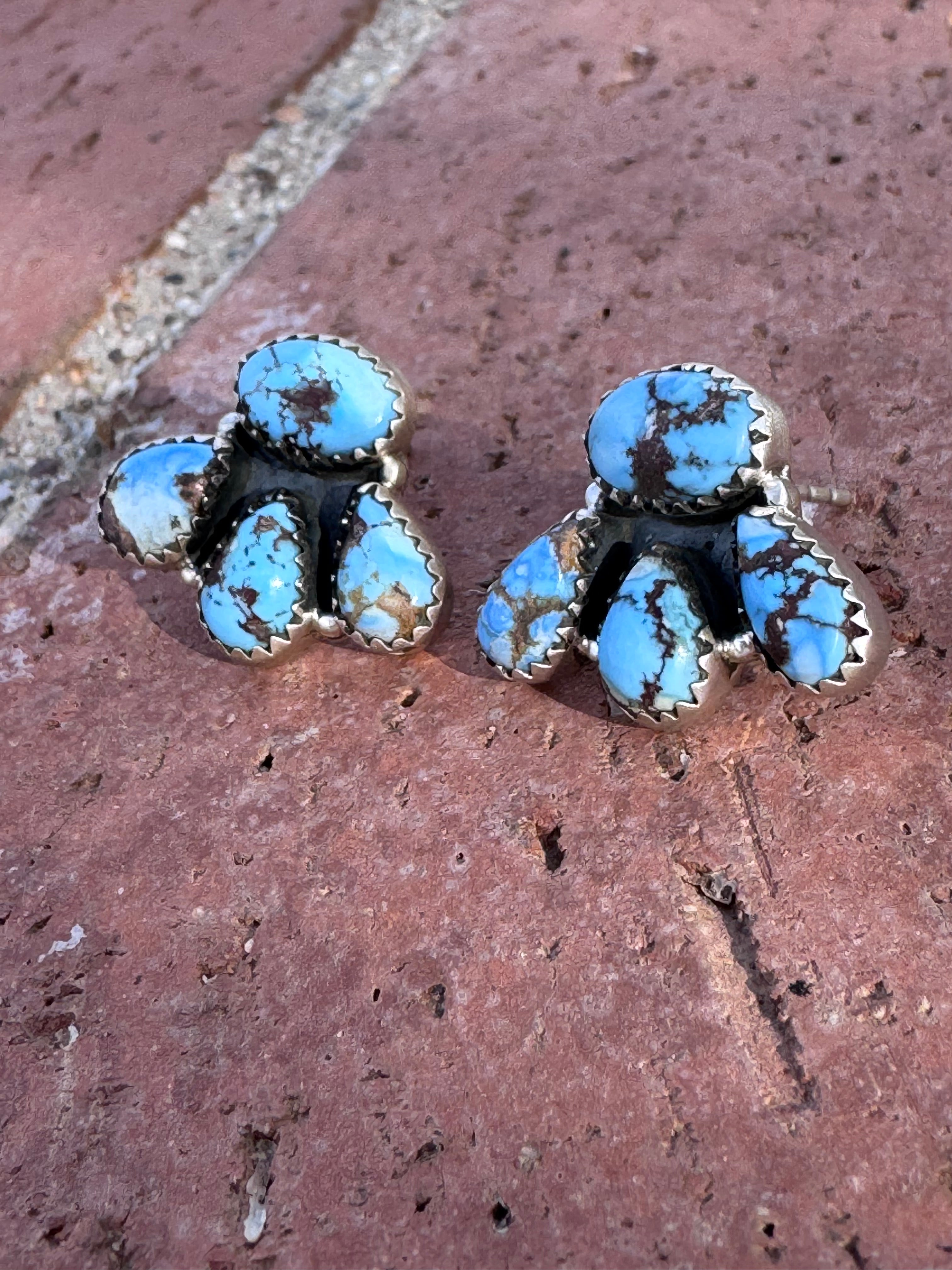 Nizhoni “The Backroads” Golden Hills Turquoise & Sterling Silver 4 Stone Earrings Handmade