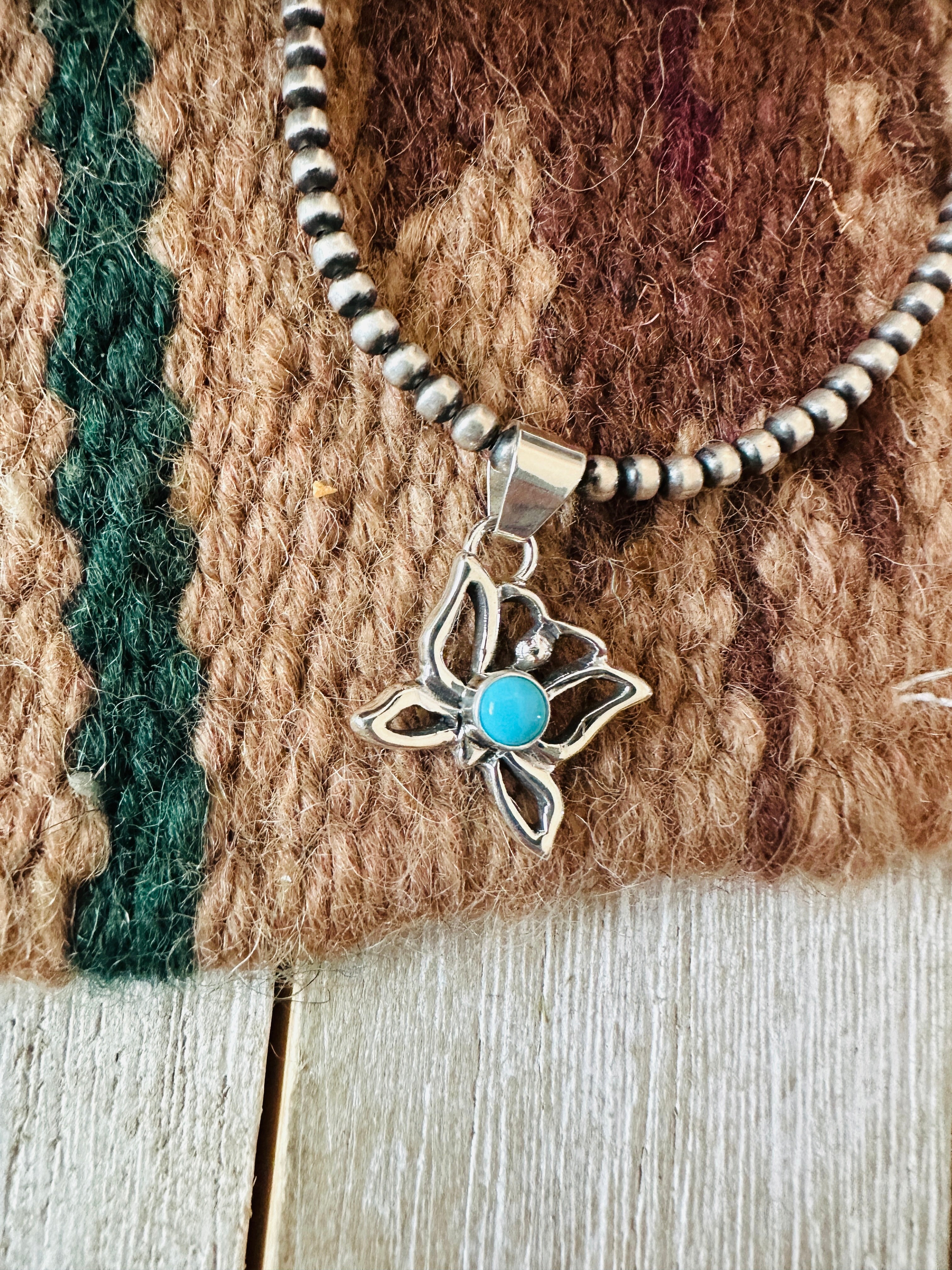 Handcrafted Turquoise & Sterling Silver Mini Butterfly Pendant