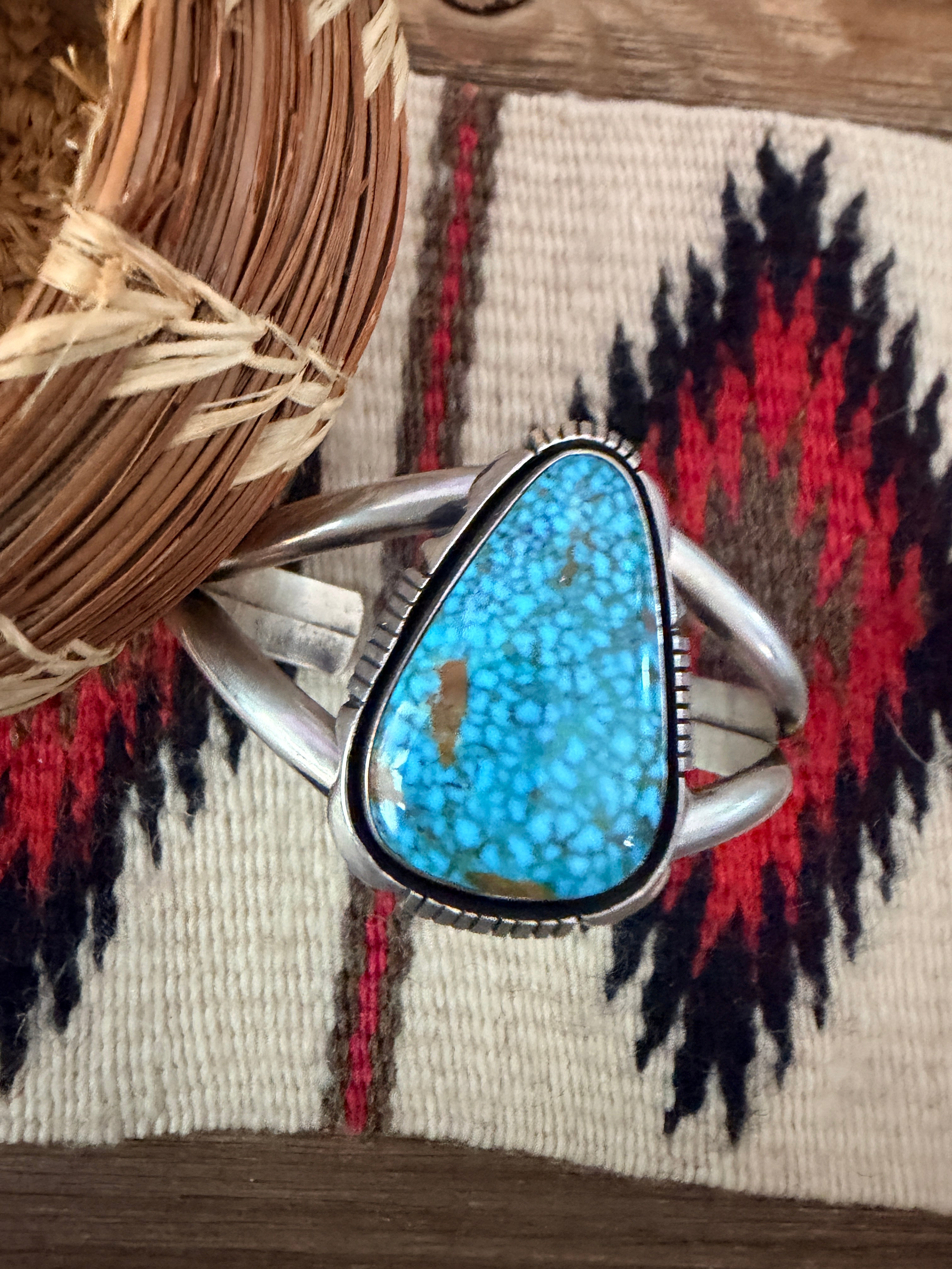 Handcrafted Kingman Web Turquoise & Sterling Silver Cuff Bracelet