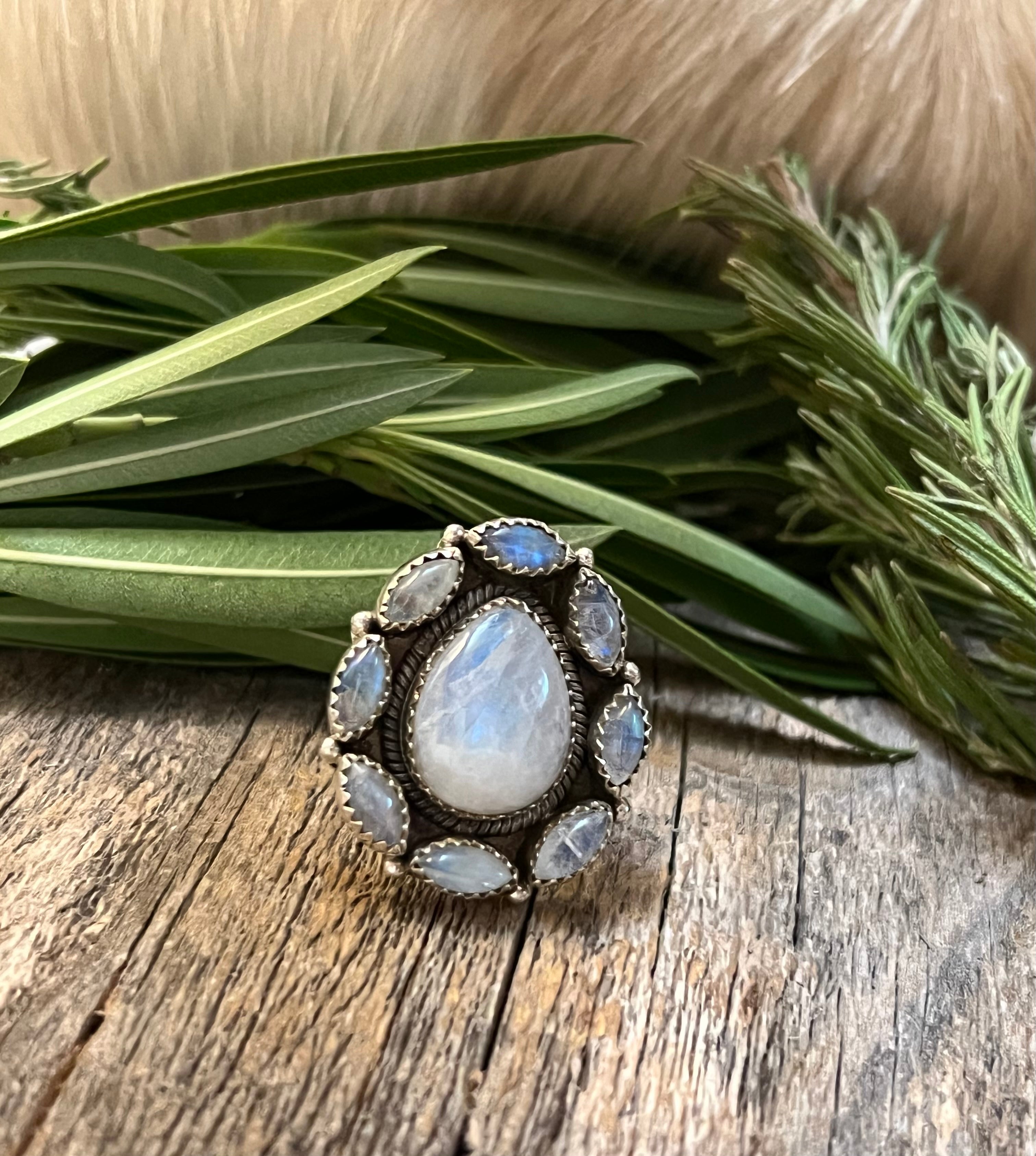 Handmade Moonstone Sterling Silver Tear Drop Adjustable Ring