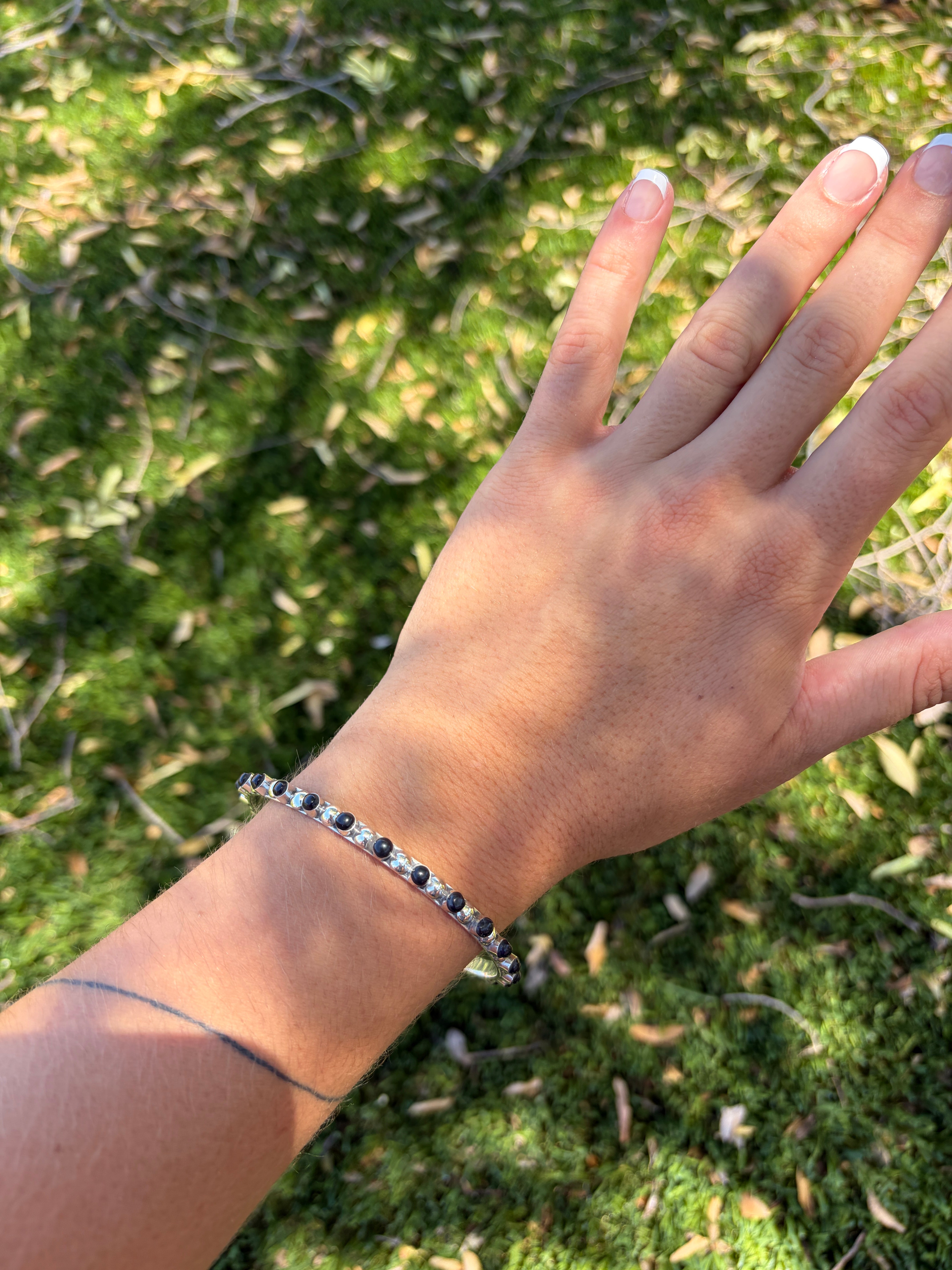 Handmade Onyx & Sterling Silver Bangle Bracelet