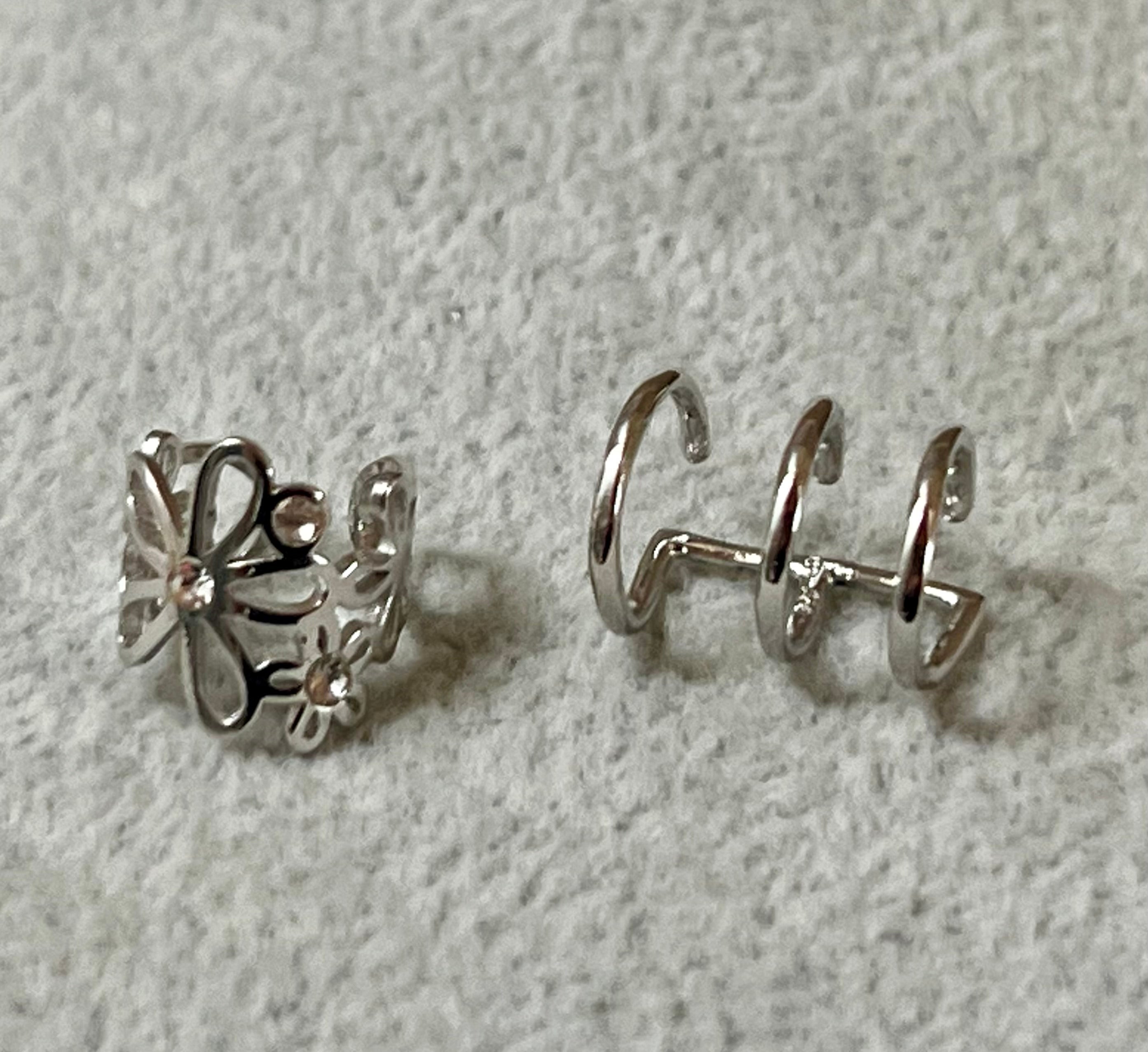 Sterling Silver CZ Flower Ear Cuff Set