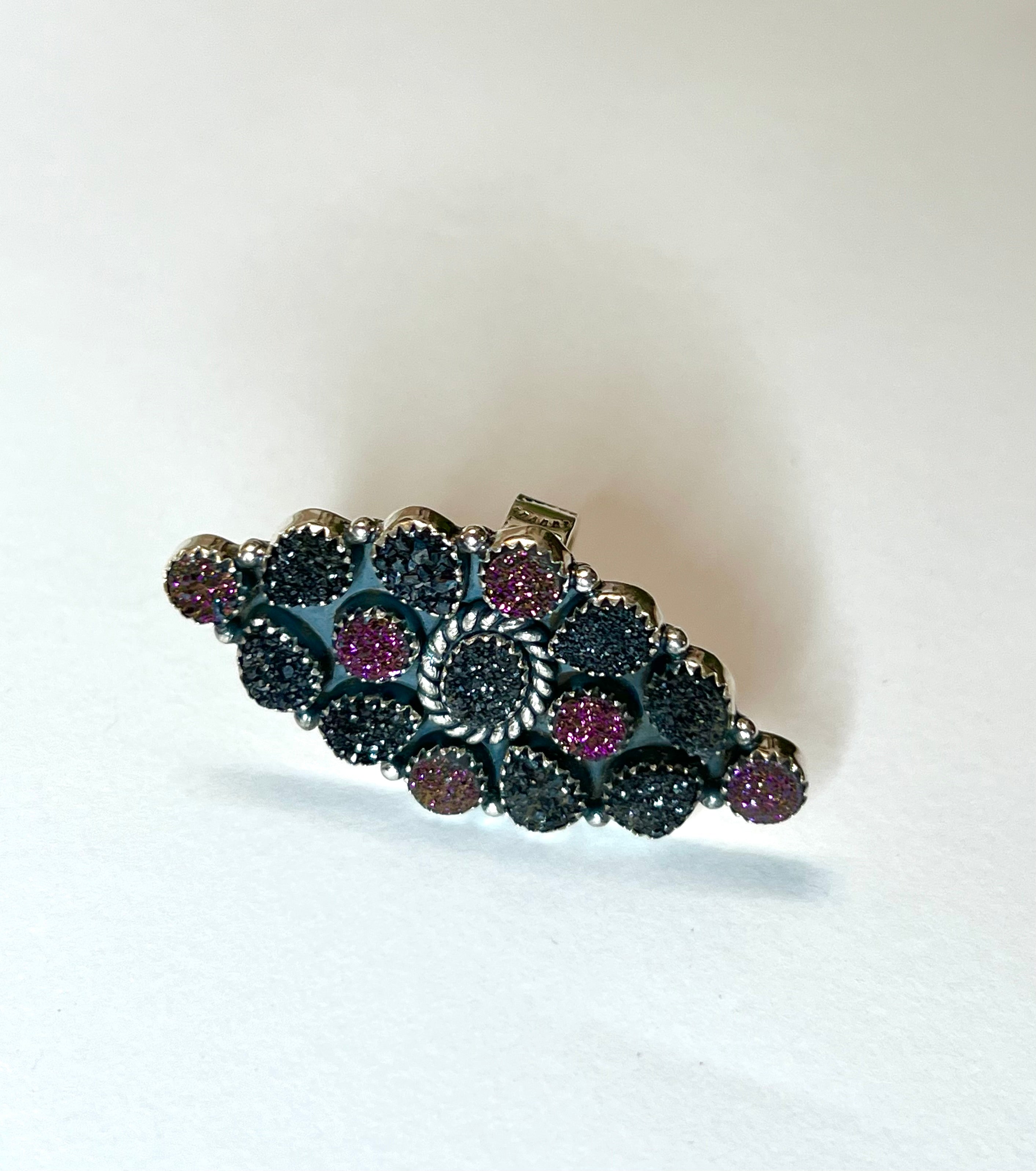 Handmade Purple, Pink & Grey Druzy Sterling Silver Adjustable Ring