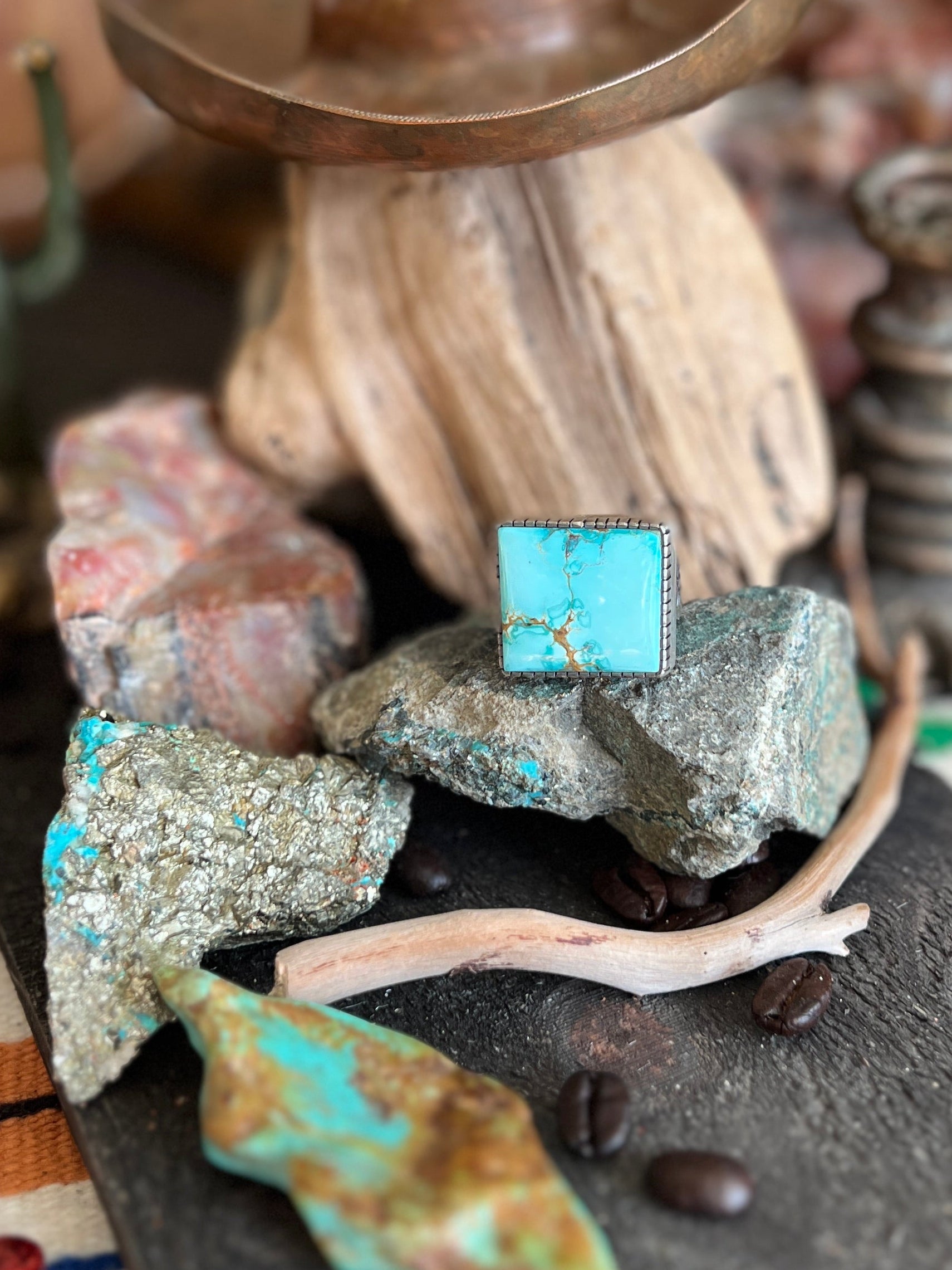 Raymond Coriz Handcrafted Sierra Bella Turquoise Cocktail Ring, Size 8
