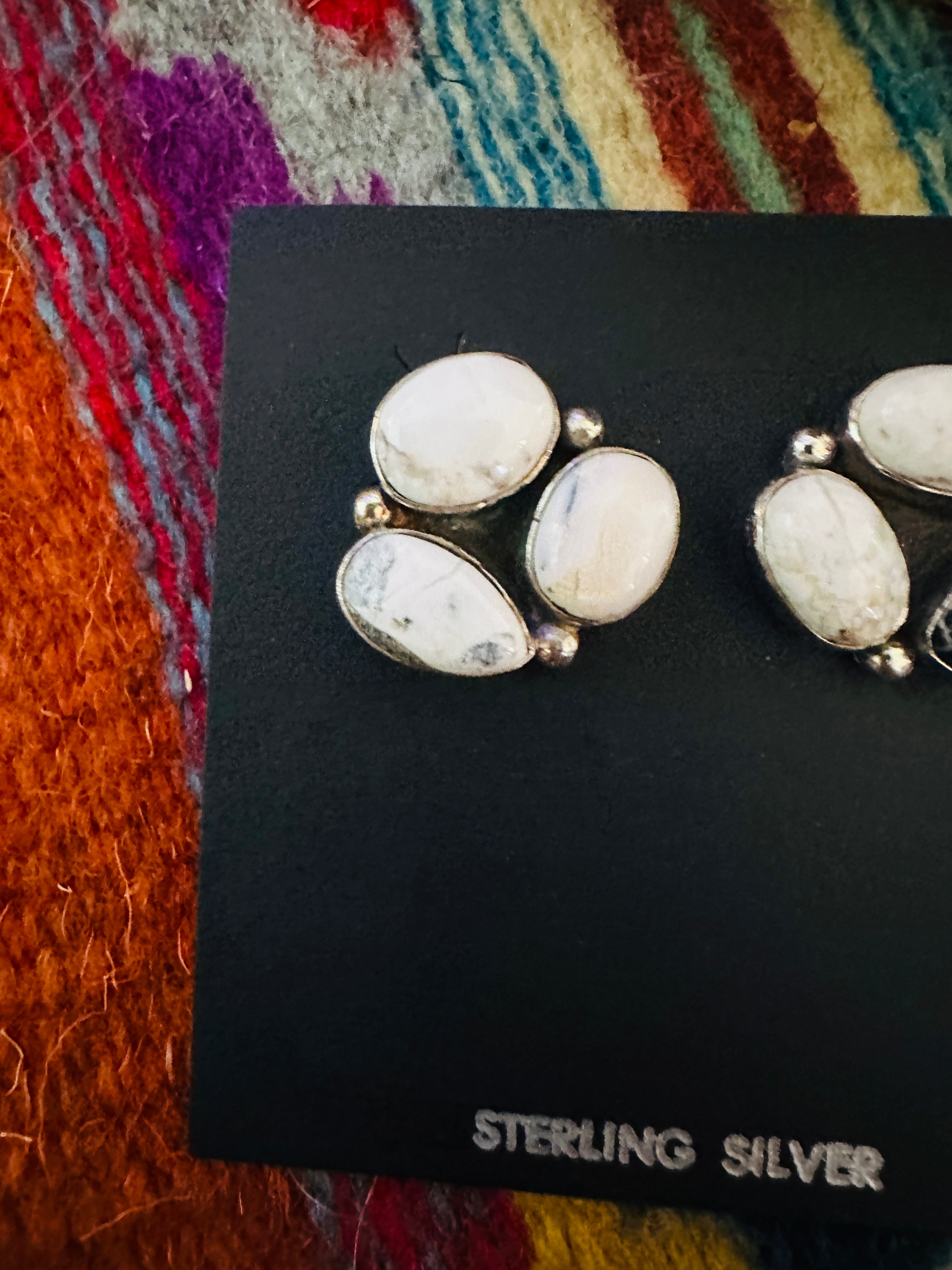 Handcrafted White Buffalo & Sterling Silver Cluster Post Earrings