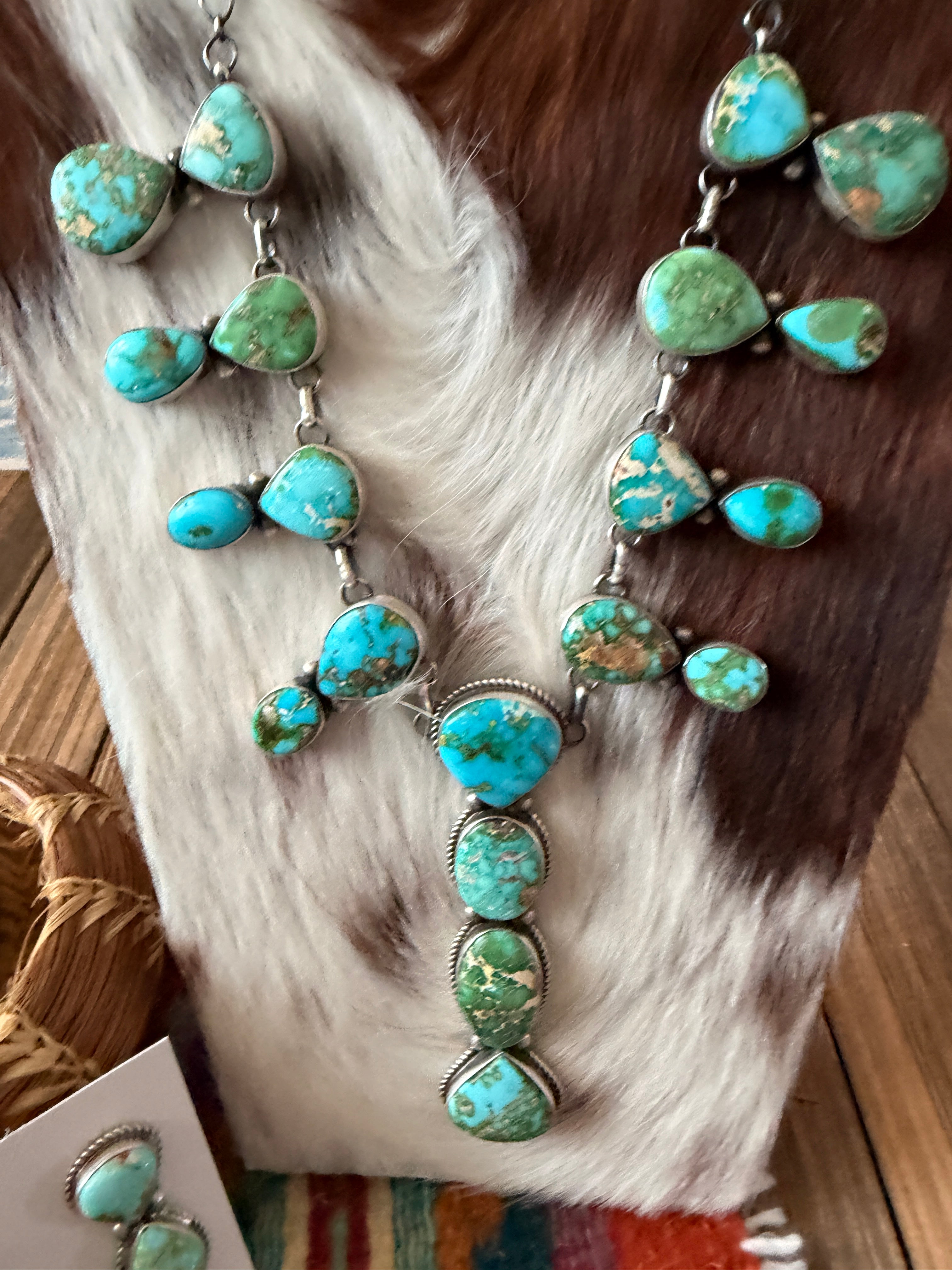 Handcrafted Sonoran Mountain Turquoise & Sterling Silver Necklace and Earring Set