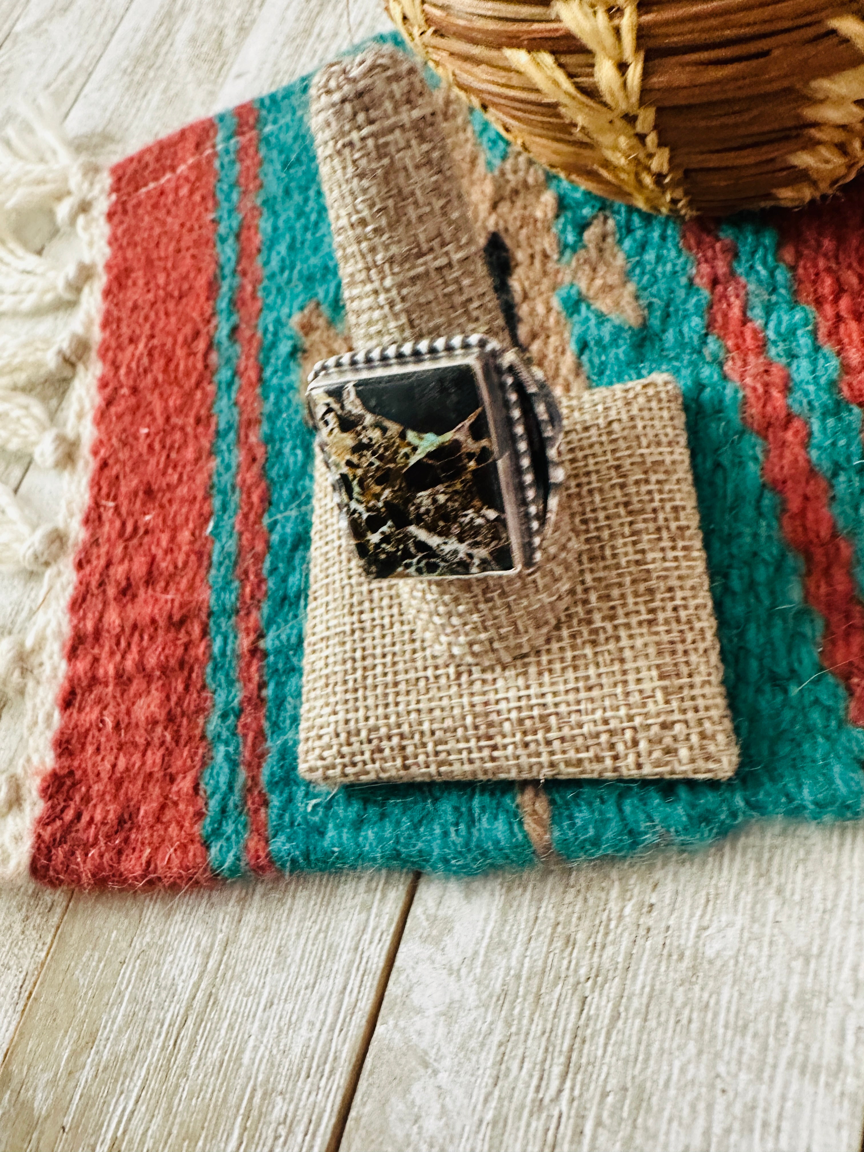 Handcrafted Blackjack Turquoise & Sterling Silver Ring Size 10 by Jackson Hoskie