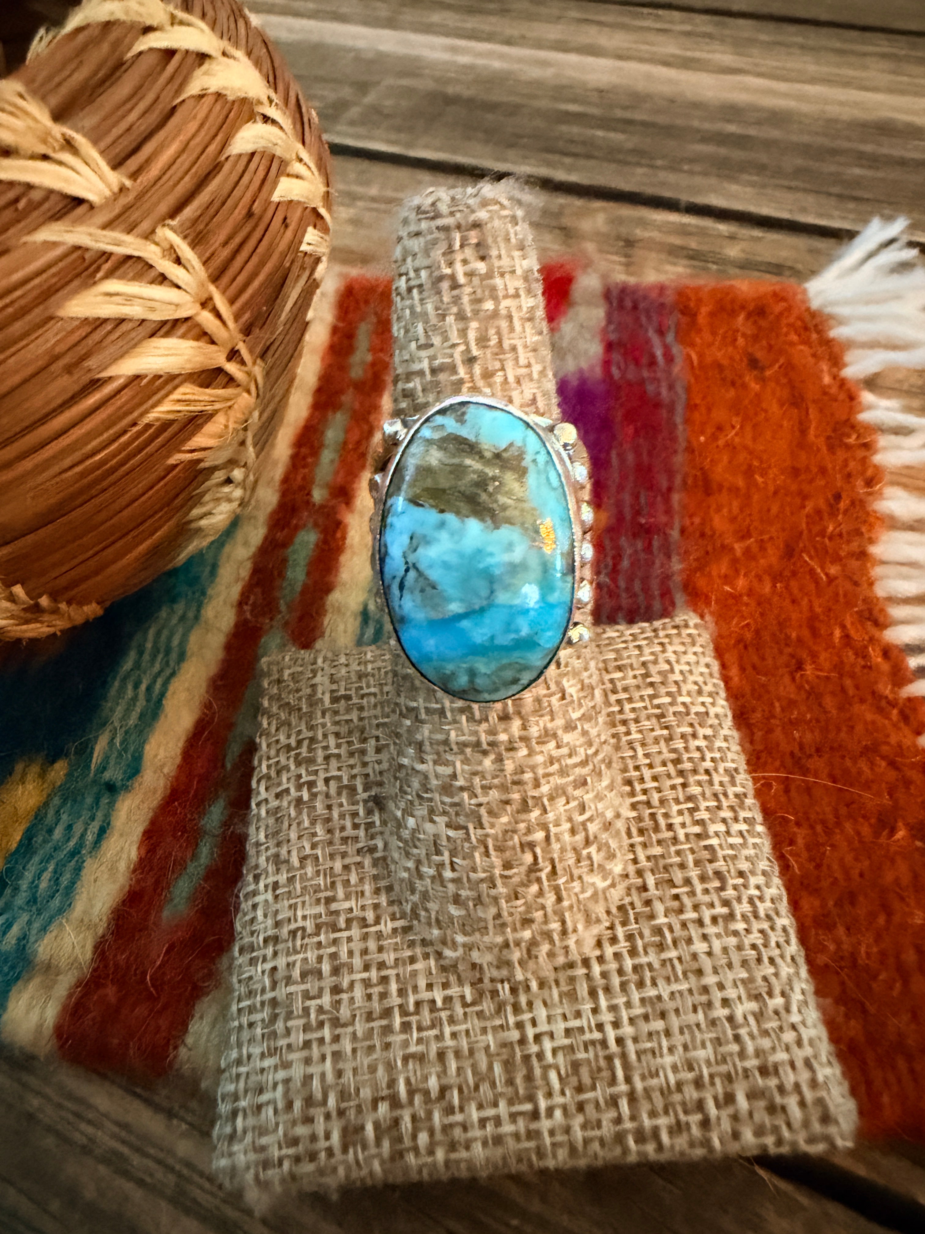 Handcrafted Turquoise & Sterling Silver Ring Size 7