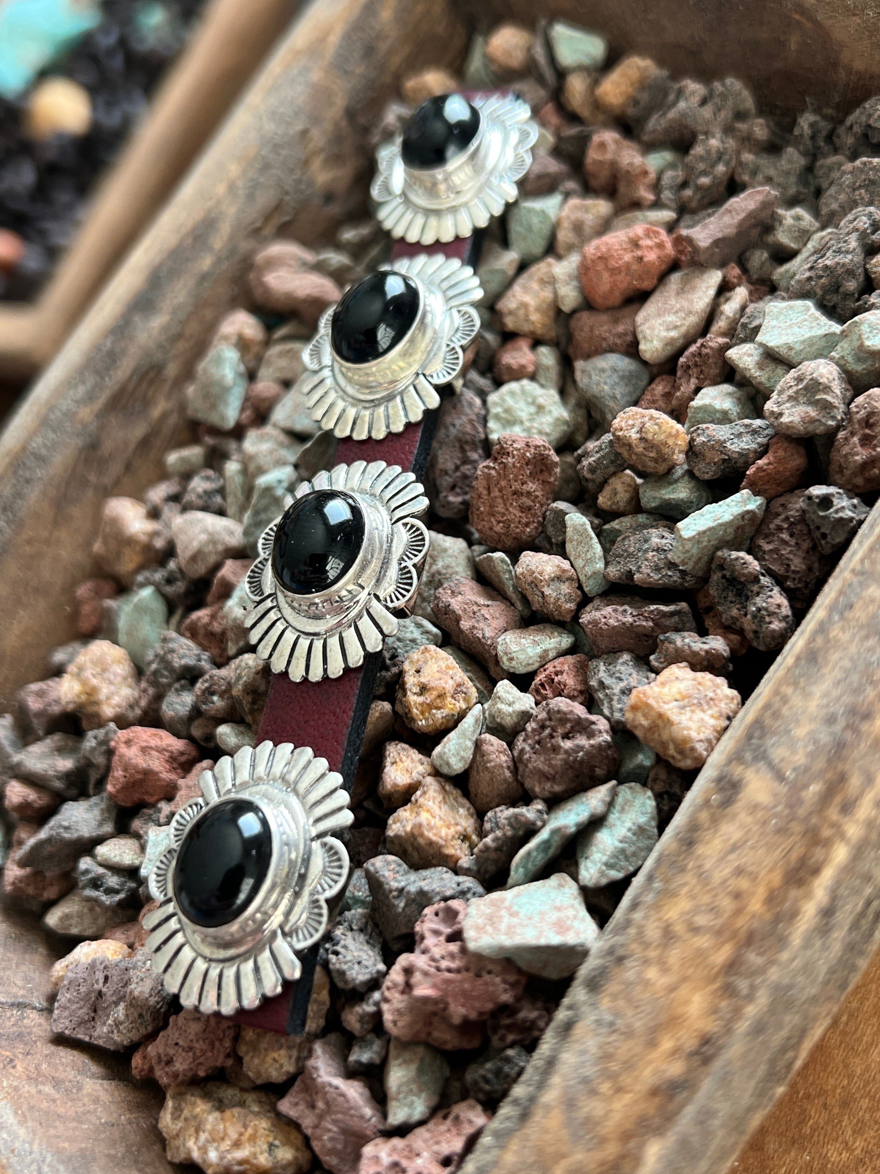 Sterling Silver and Oval Onyx Concho Slide